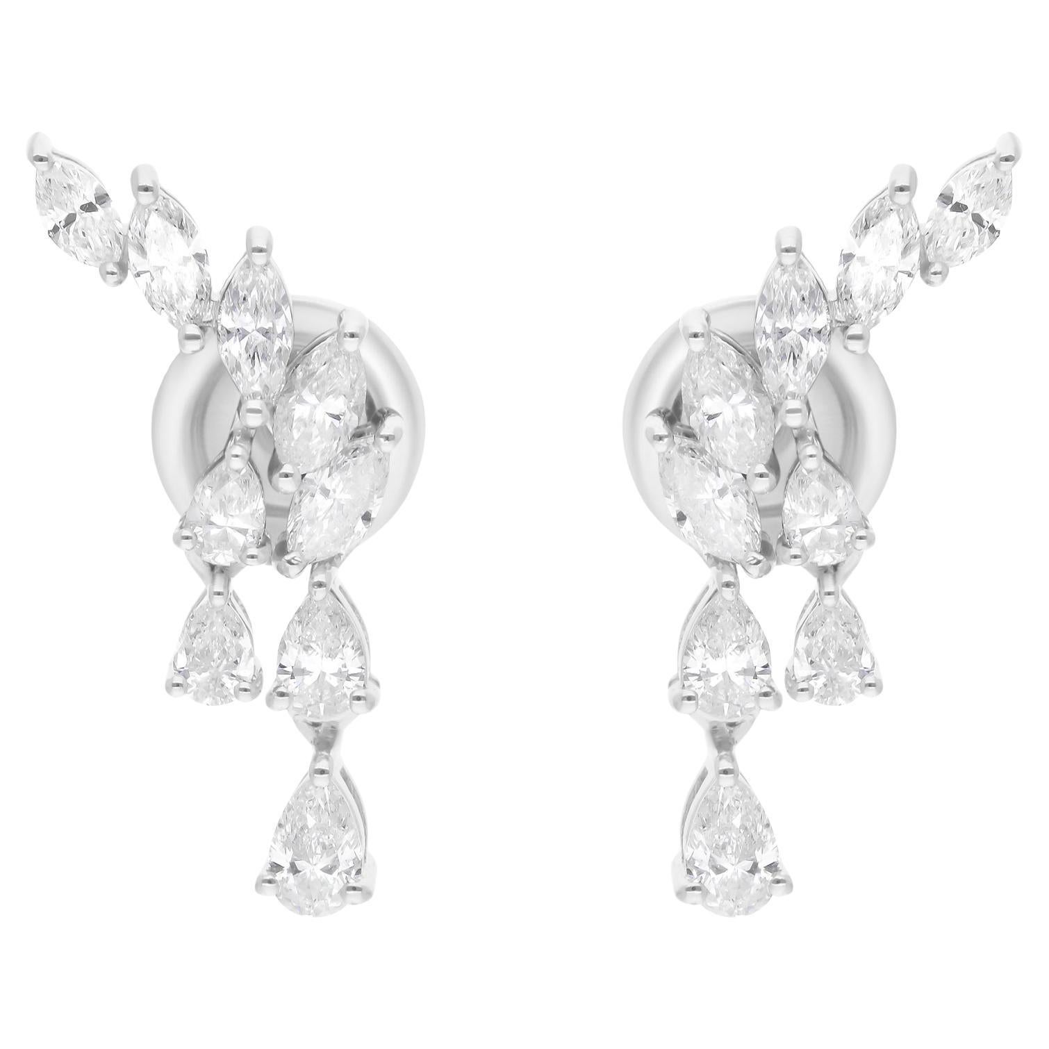 Natural 1.20 Carat Marquise Pear Diamond Earrings 18 Karat White Gold Jewelry