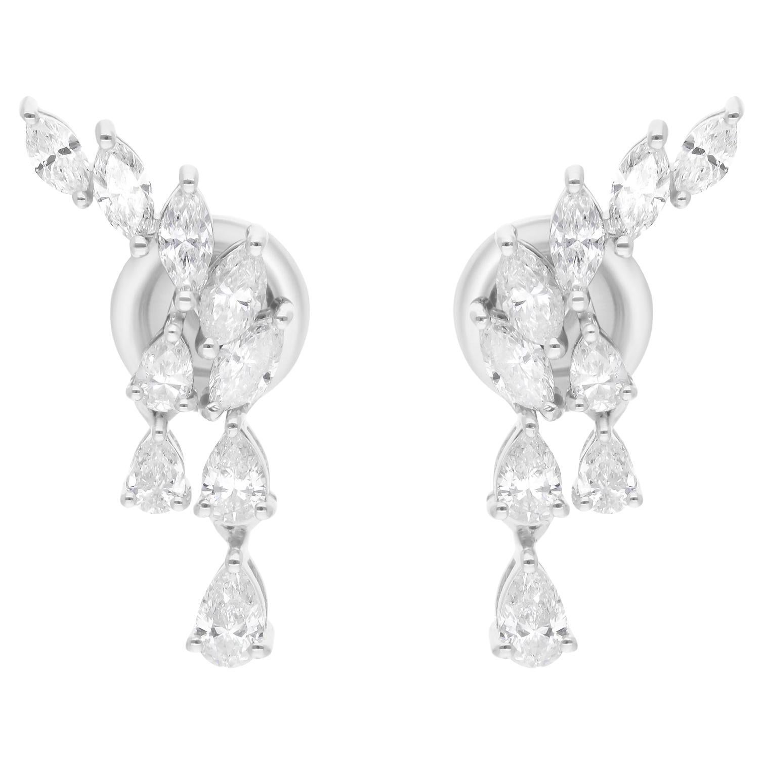 Natural 1.20 Carat Marquise Pear Diamond Earrings 18 Karat White Gold Jewelry