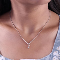 Natural 1.20 Carat SI Clarity HI Color Pear Diamond Necklace 18 Karat White Gold