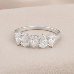 Natural 1.20 Carat SI/H Pear Brilliant Cut Diamond Band Ring 18 Karat White Gold