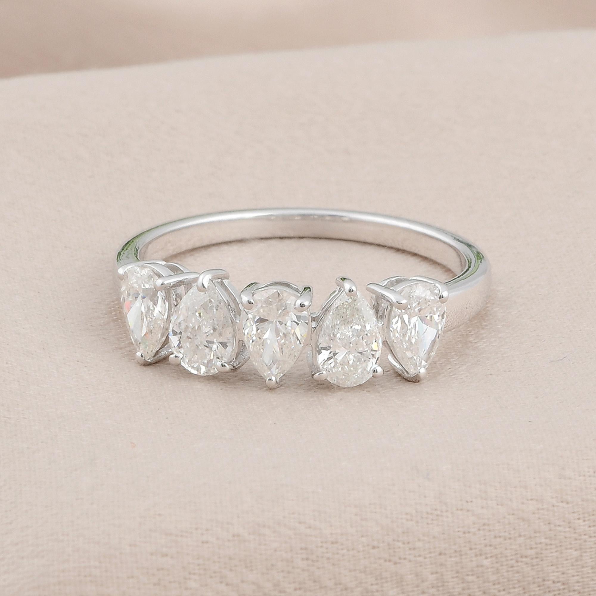 Modern Natural 1.20 Carat SI/H Pear Brilliant Cut Diamond Band Ring 18 Karat White Gold For Sale