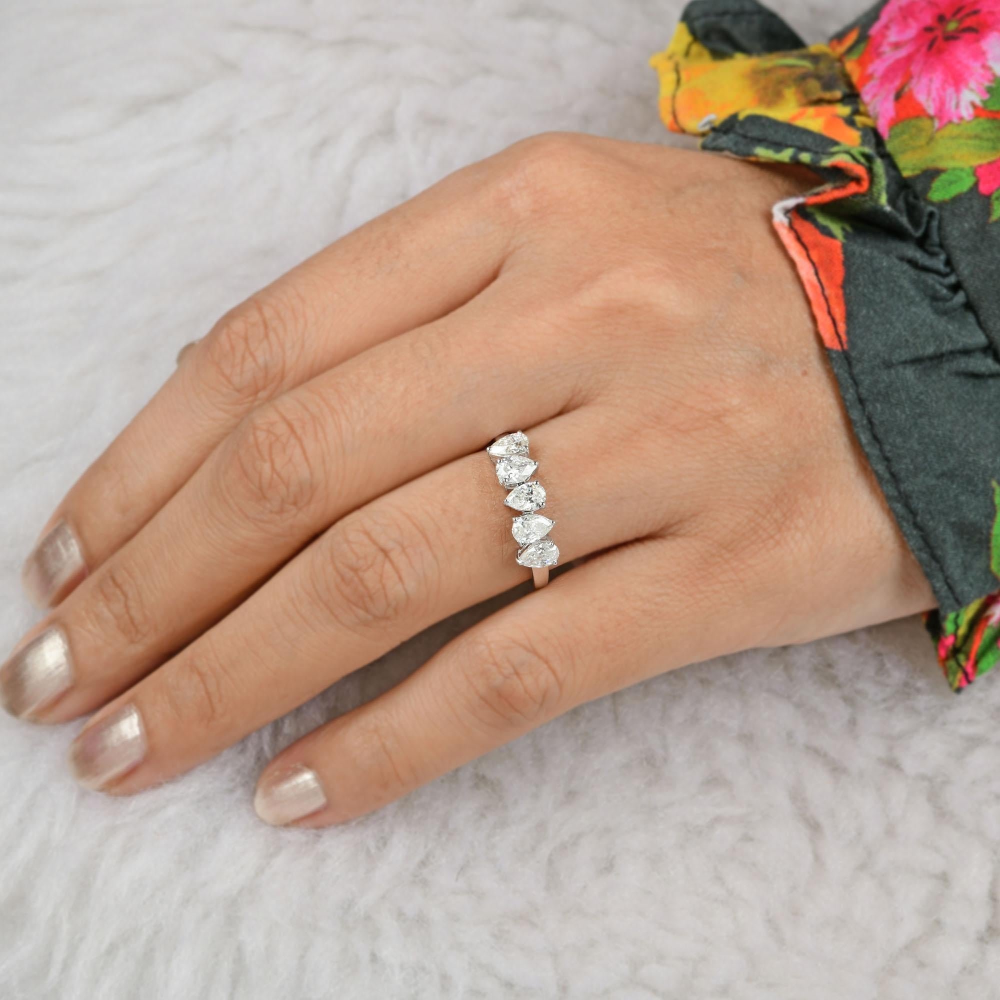 Pear Cut Natural 1.20 Carat SI/H Pear Brilliant Cut Diamond Band Ring 18 Karat White Gold For Sale