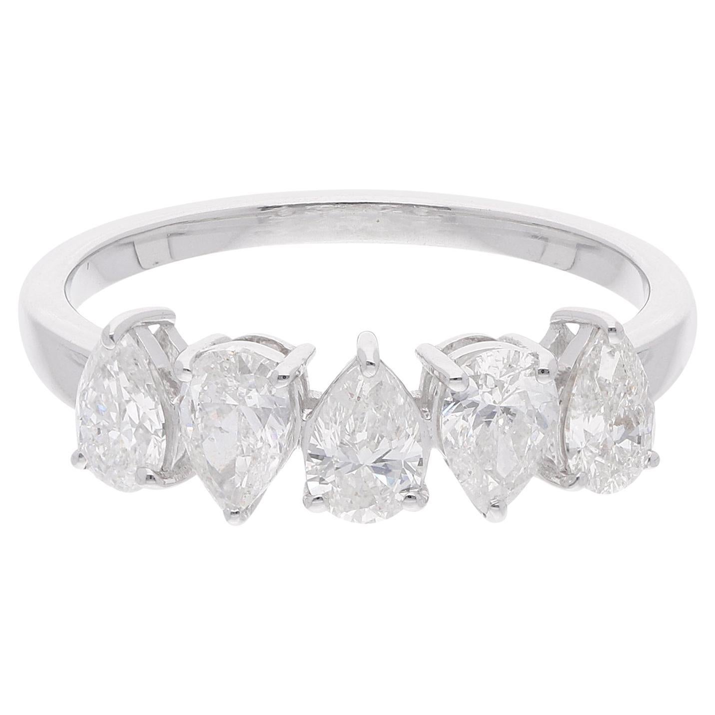 Natural 1.20 Carat SI/H Pear Brilliant Cut Diamond Band Ring 18 Karat White Gold For Sale