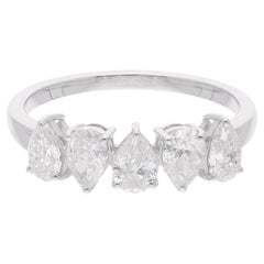 Natural 1.20 Carat SI/H Pear Brilliant Cut Diamond Band Ring 18 Karat White Gold