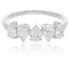Natural 1.20 Carat SI/H Pear Brilliant Cut Diamond Band Ring 18 Karat White Gold