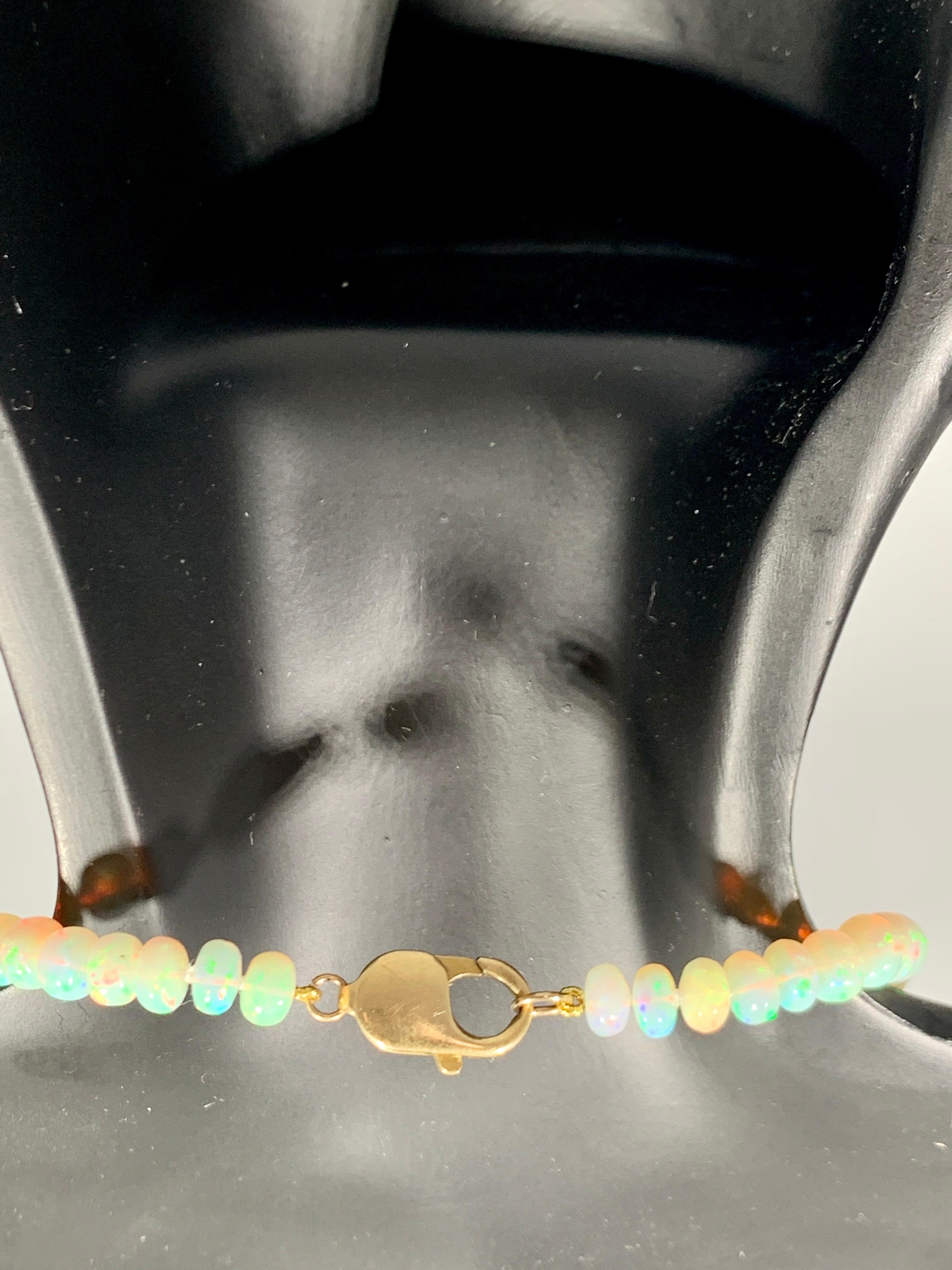 Women's Natural 120 Ct Ethiopian Opal Bead Single Strand Necklace 14 Karat Yellow Gold