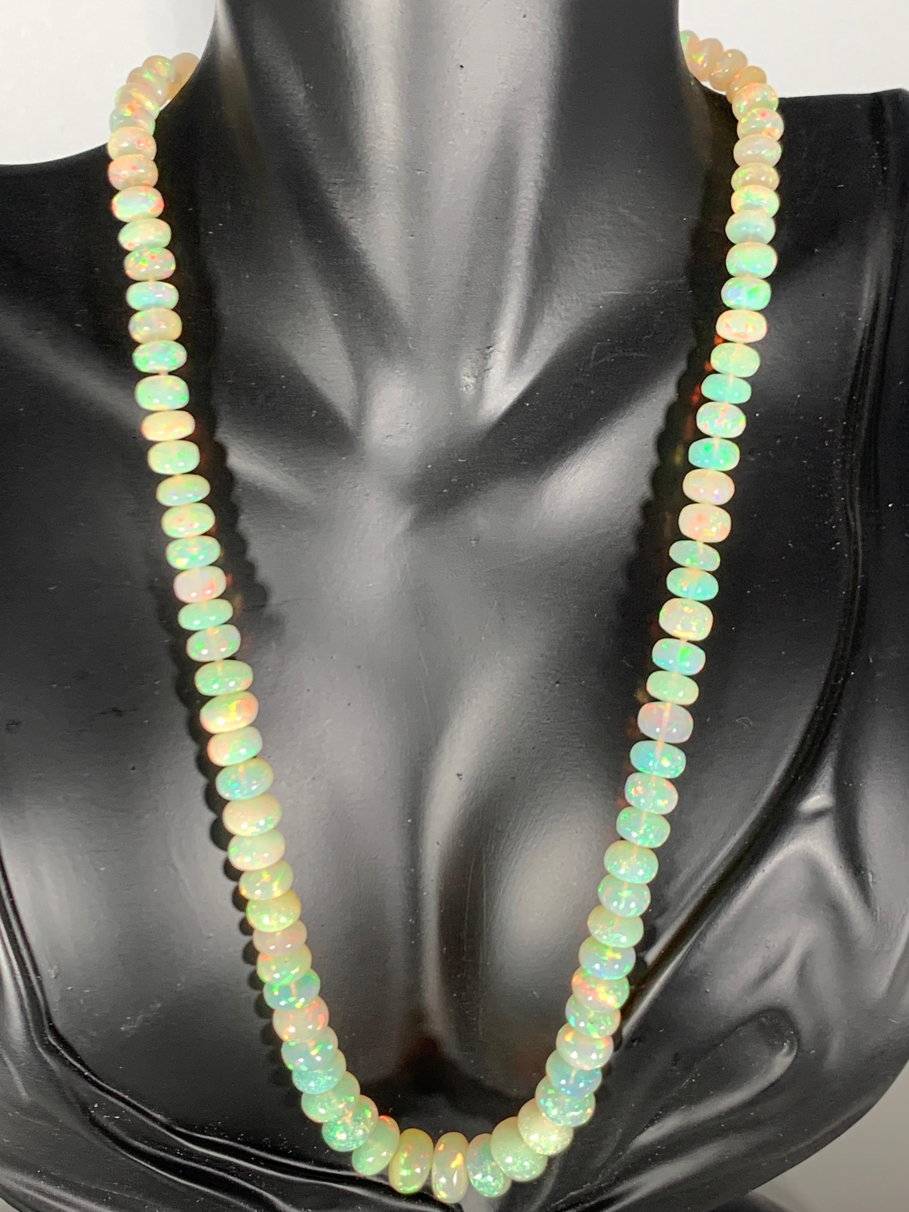 Natural 120 Ct Ethiopian Opal Bead Single Strand Necklace 14 Karat Yellow Gold 2