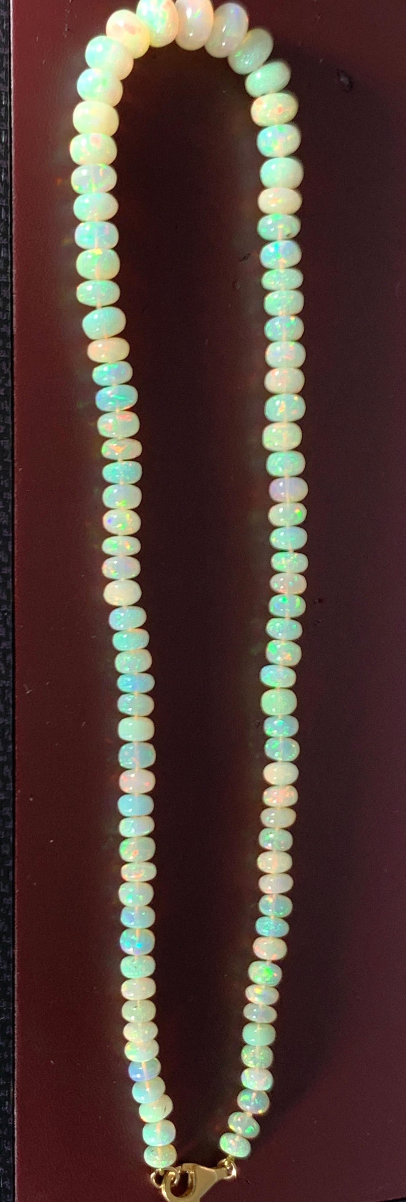 Women's Natural 120 Ct Ethiopian Opal Bead Single Strand Necklace 14 Karat Yellow Gold For Sale