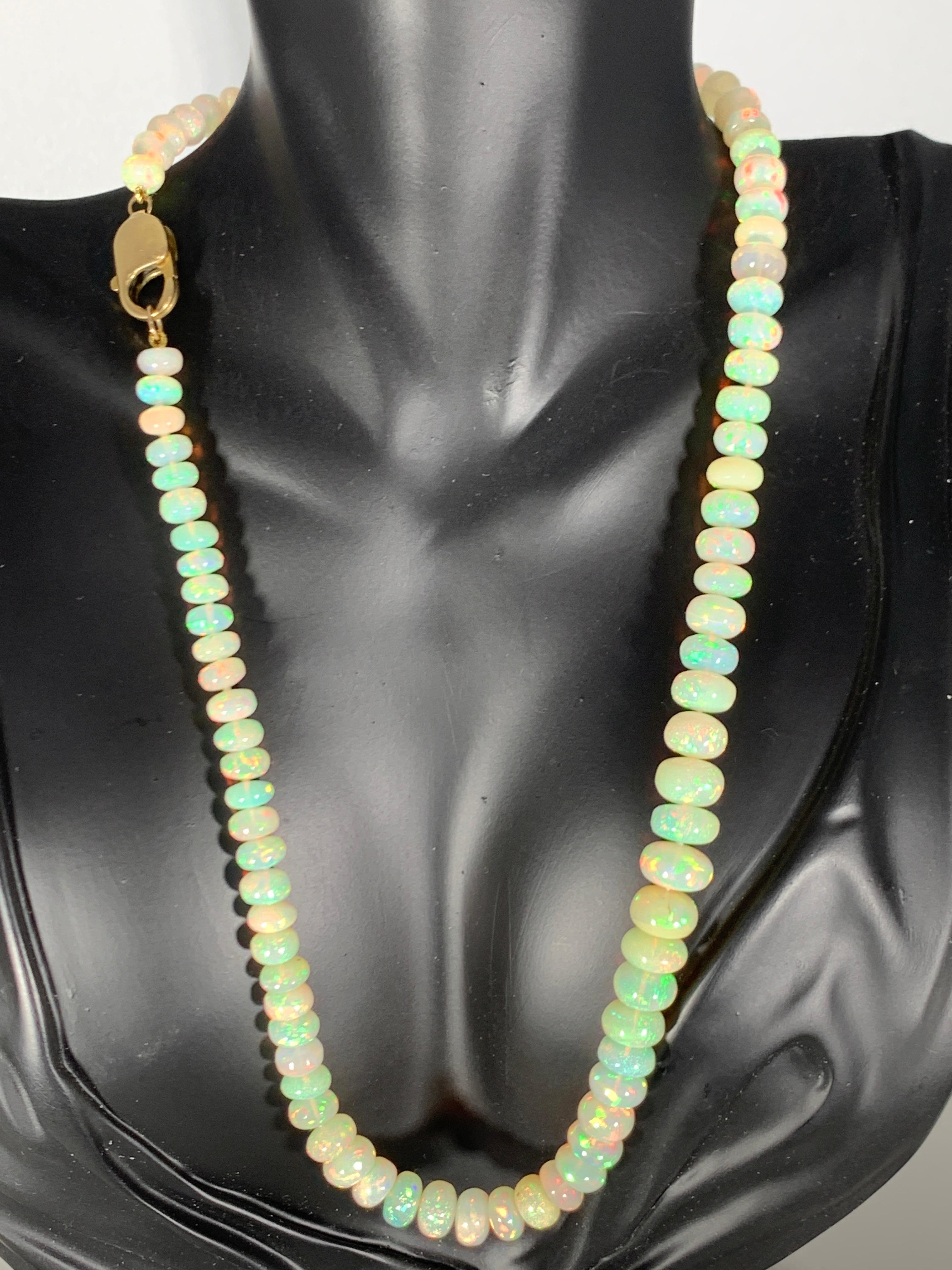 Natural 120 Ct Ethiopian Opal Bead Single Strand Necklace 14 Karat Yellow Gold 3