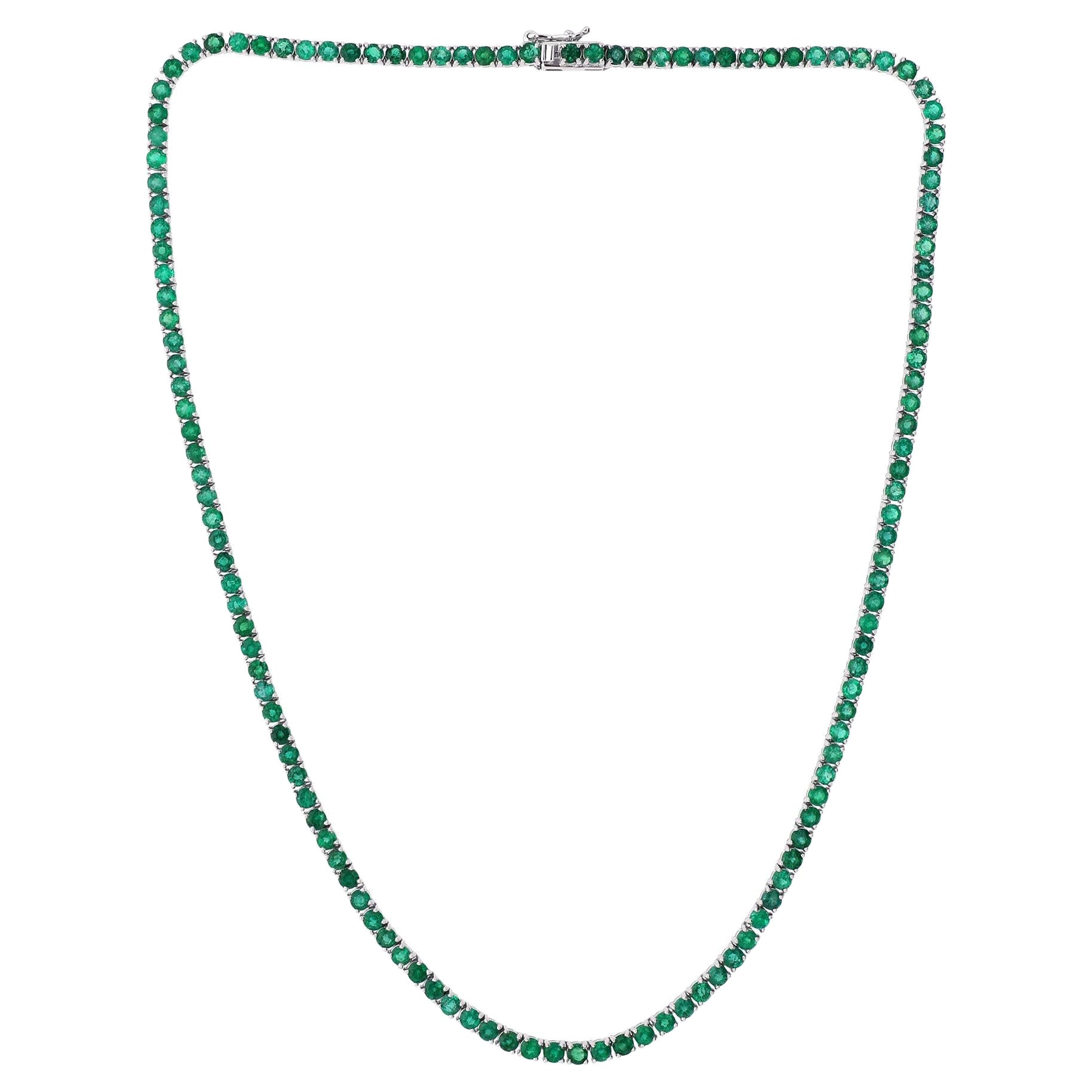 Natural 12.03 Carat Zambian Emerald Chain Necklace 14 Karat White Gold Jewelry