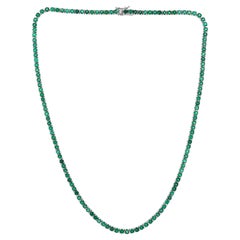 Natural 12.03 Carat Zambian Emerald Chain Necklace 14 Karat White Gold Jewelry