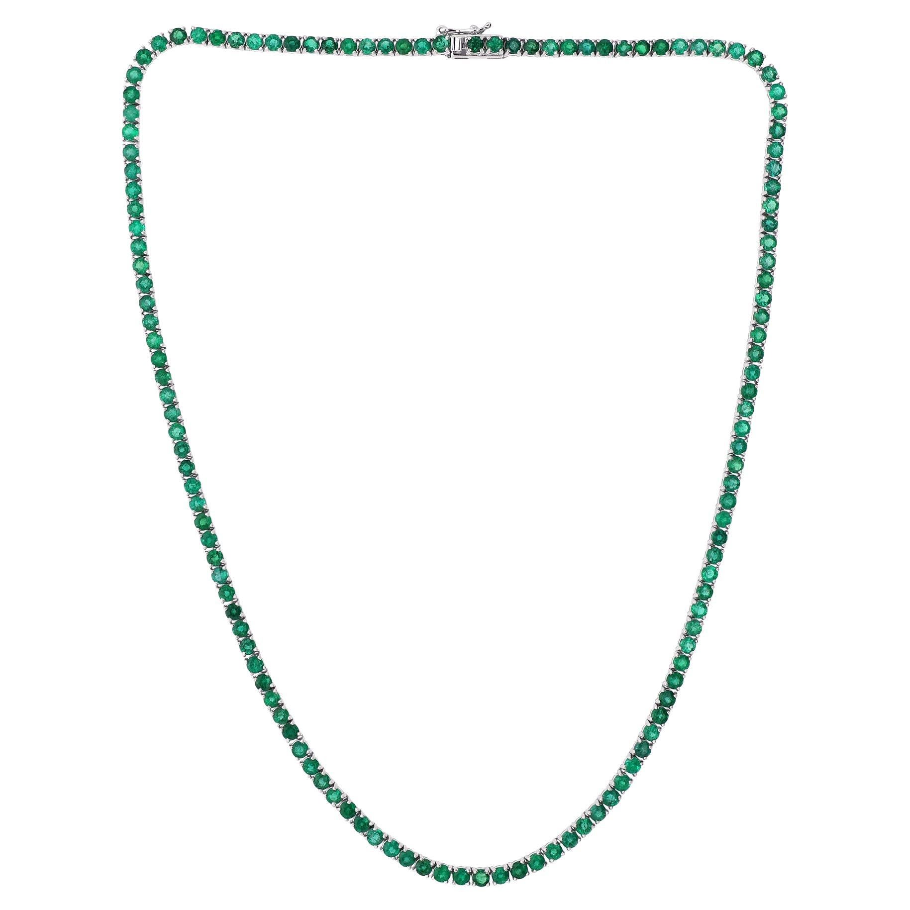 Natural 12.03 Carat Zambian Emerald Chain Necklace 14 Karat White Gold Jewelry