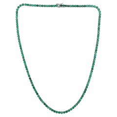 Natural 12.03 Carat Zambian Emerald Chain Necklace 14 Karat White Gold Jewelry