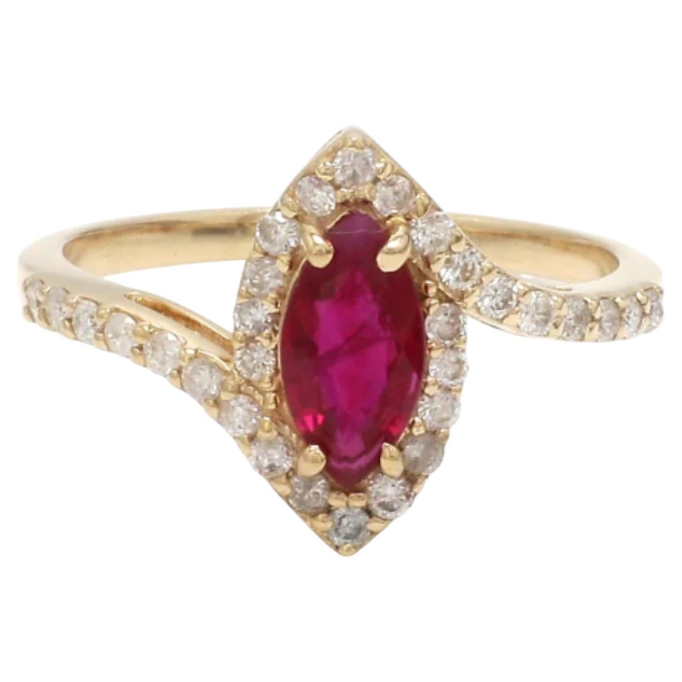 Natürlicher 1.20cts Rubin & 0.38cts Diamant Ring in 14k Gold