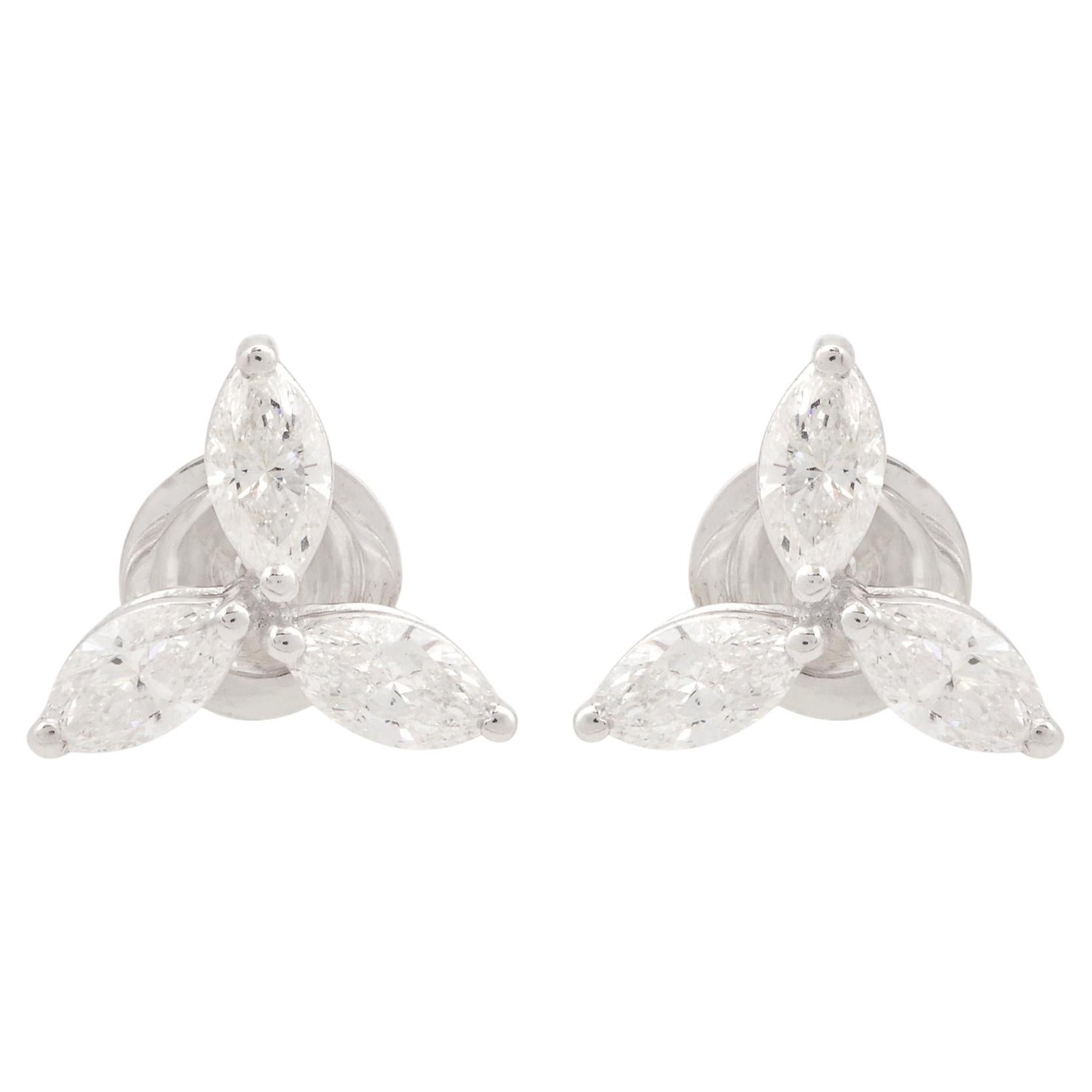 Natural 1.21 Carat SI/H Diamond 18 Karat White Gold Trillium Stud Earrings