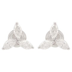 Natural 1.21 Carat SI/H Diamond 18 Karat White Gold Trillium Stud Earrings