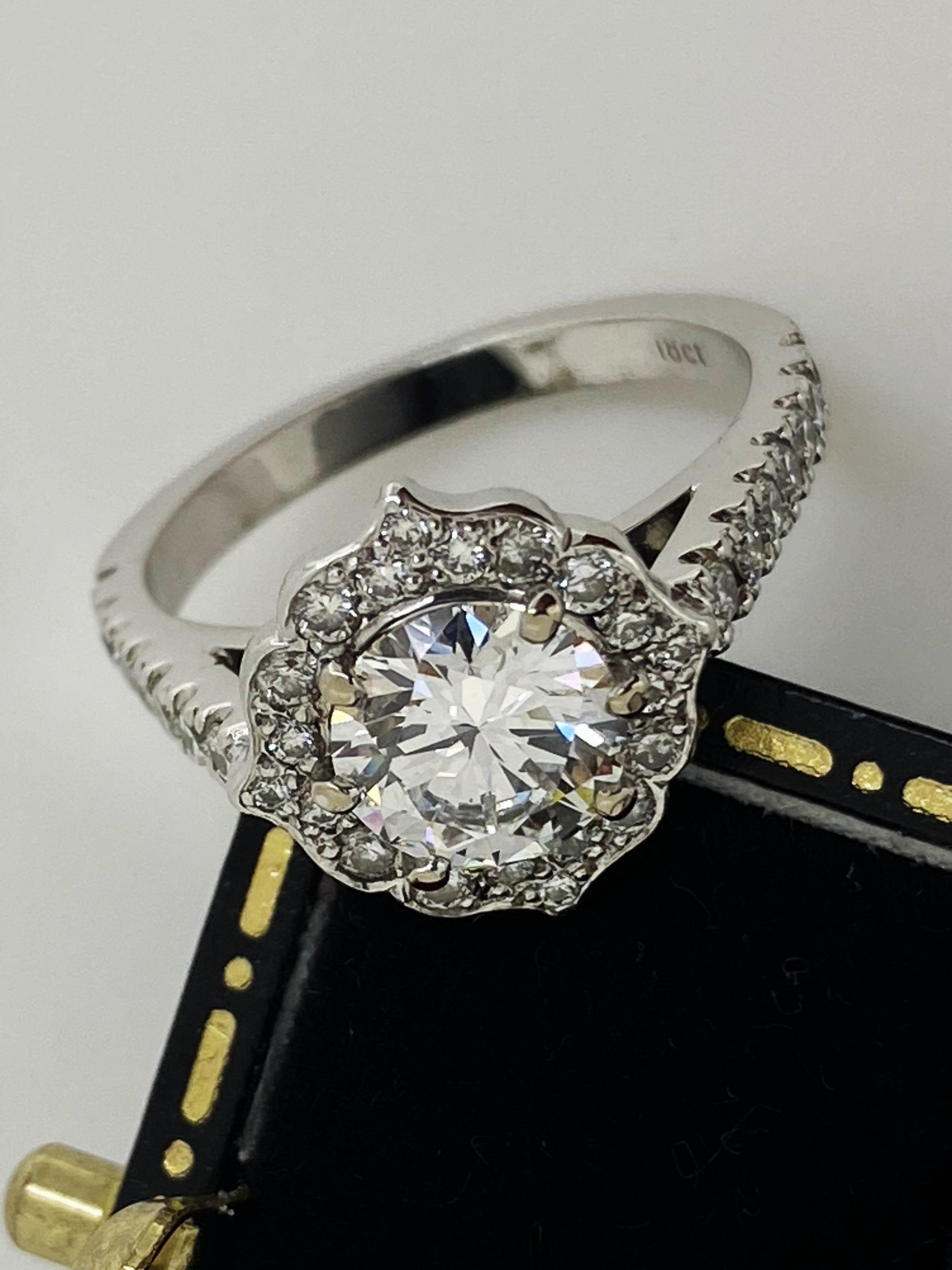 Round Cut Natural 1.21ct Certified Diamond (D/VVS1) Halo 18K White Gold Engagement Ring