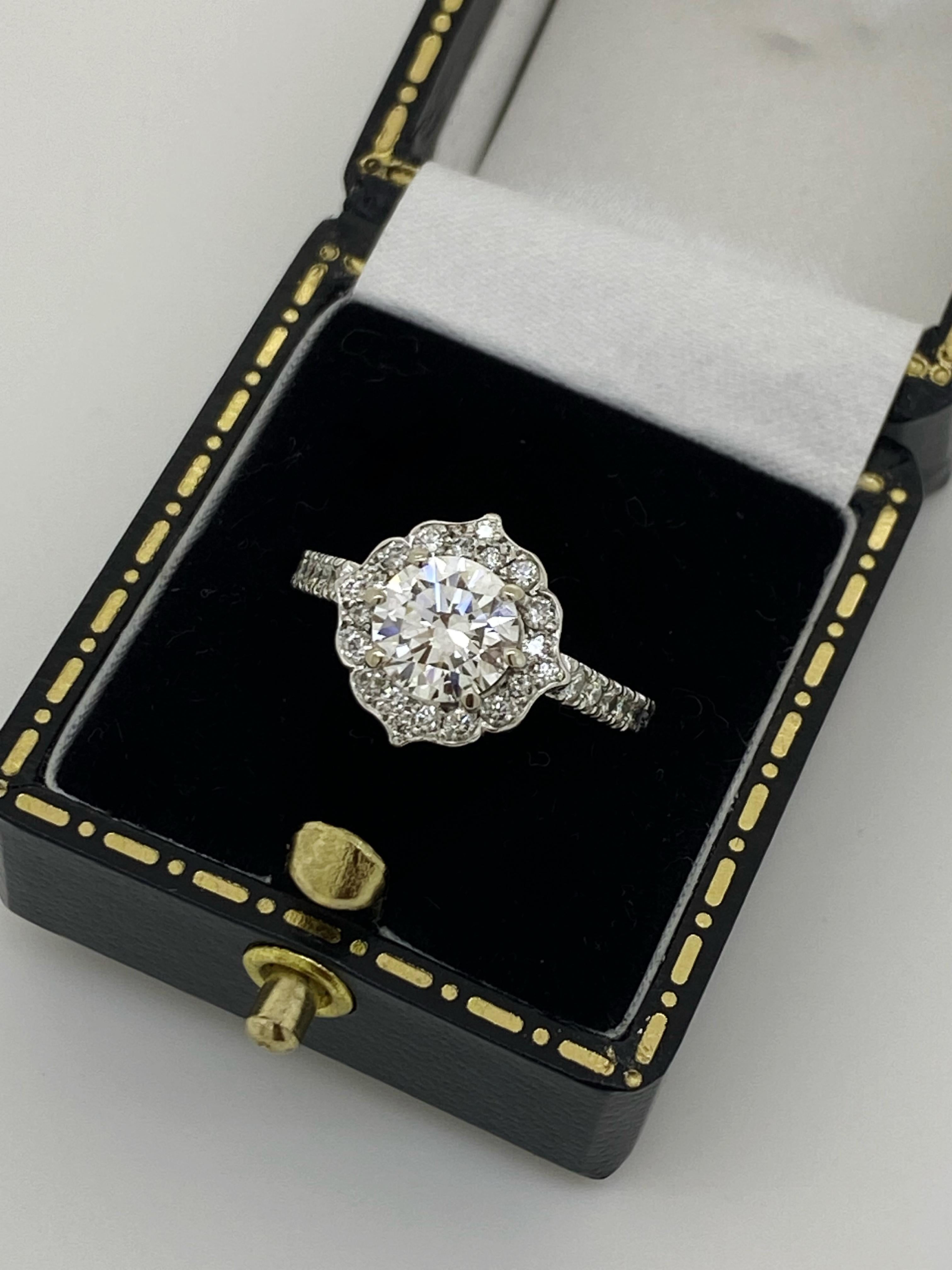 Natural 1.21ct Certified Diamond (D/VVS1) Halo 18K White Gold Engagement Ring In Excellent Condition In MELBOURNE, AU