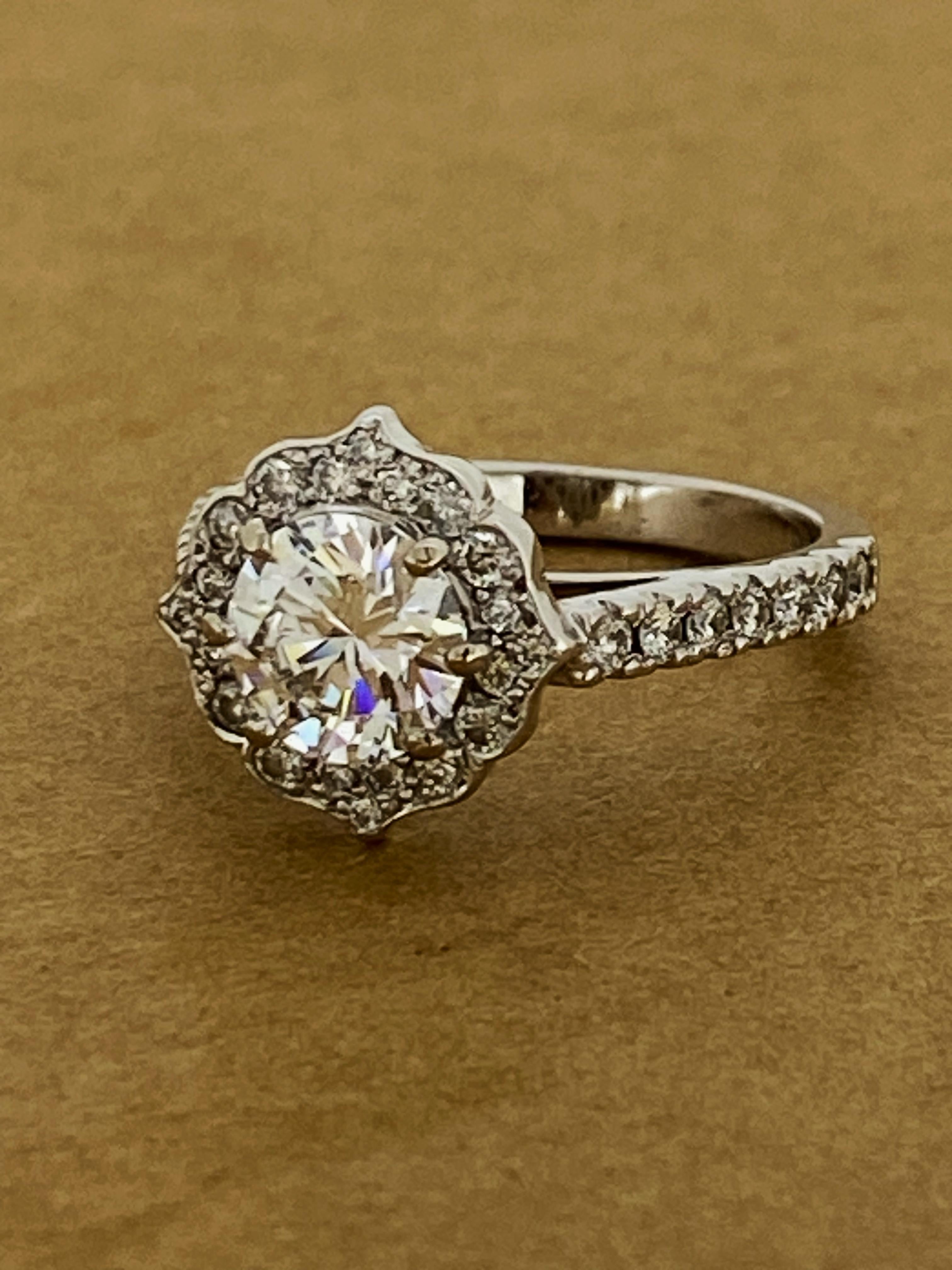 Women's Natural 1.21ct Certified Diamond (D/VVS1) Halo 18K White Gold Engagement Ring
