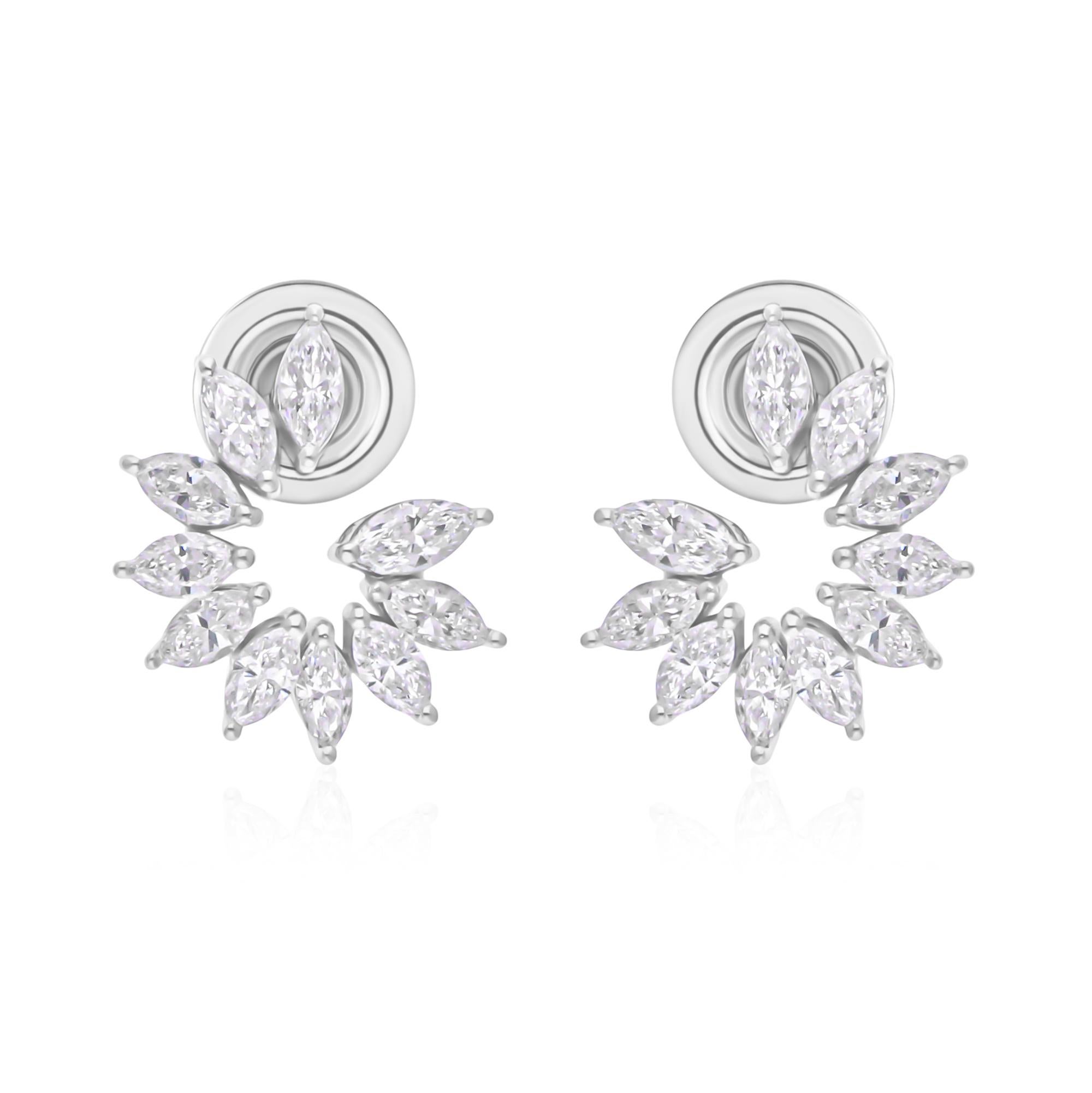 Boucles d'oreilles en or blanc 18 carats Nature 1.21Ct SI/HI Diamond Cluster Marquise Pour femmes en vente