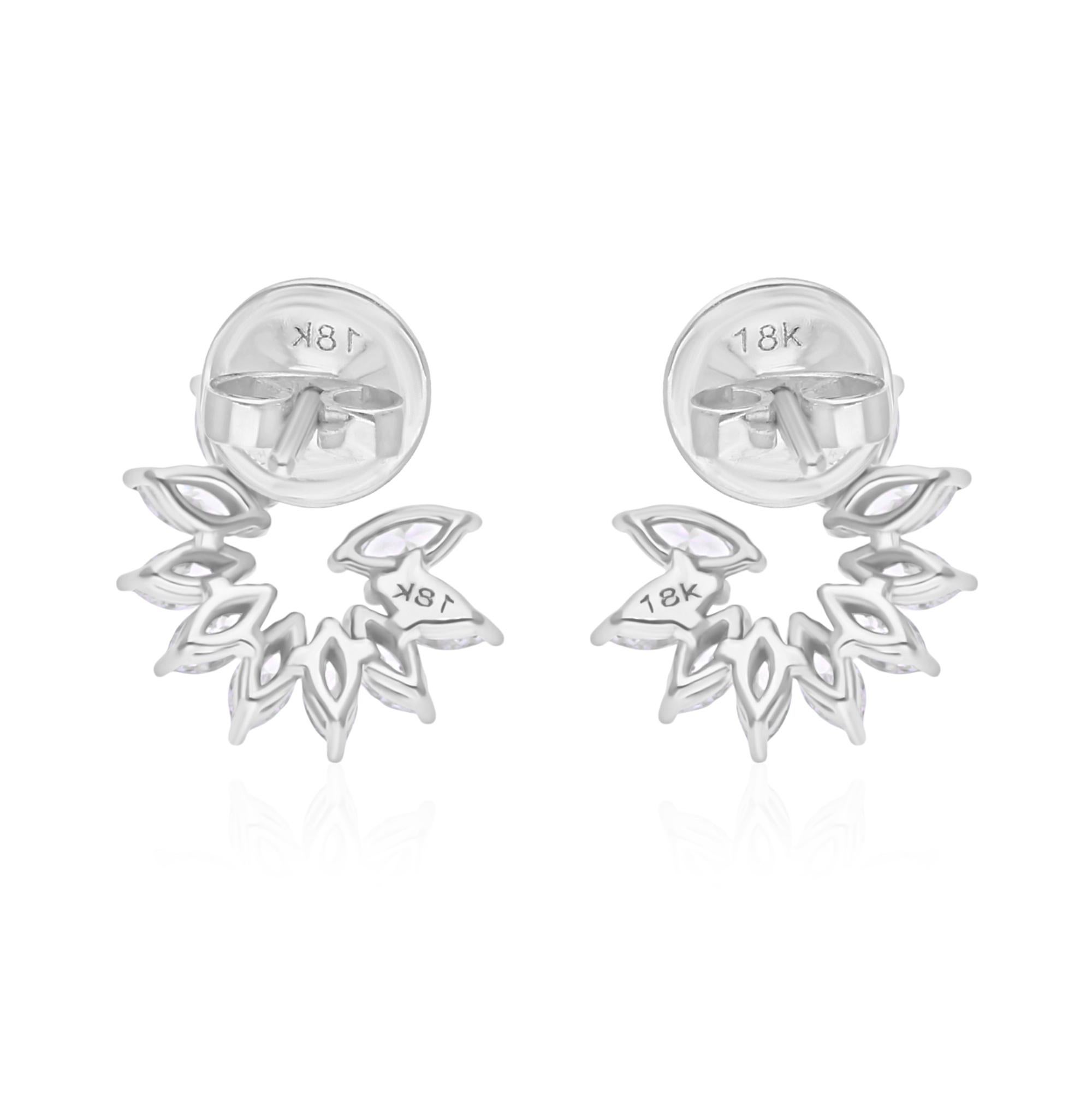 Boucles d'oreilles en or blanc 18 carats Nature 1.21Ct SI/HI Diamond Cluster Marquise en vente 1