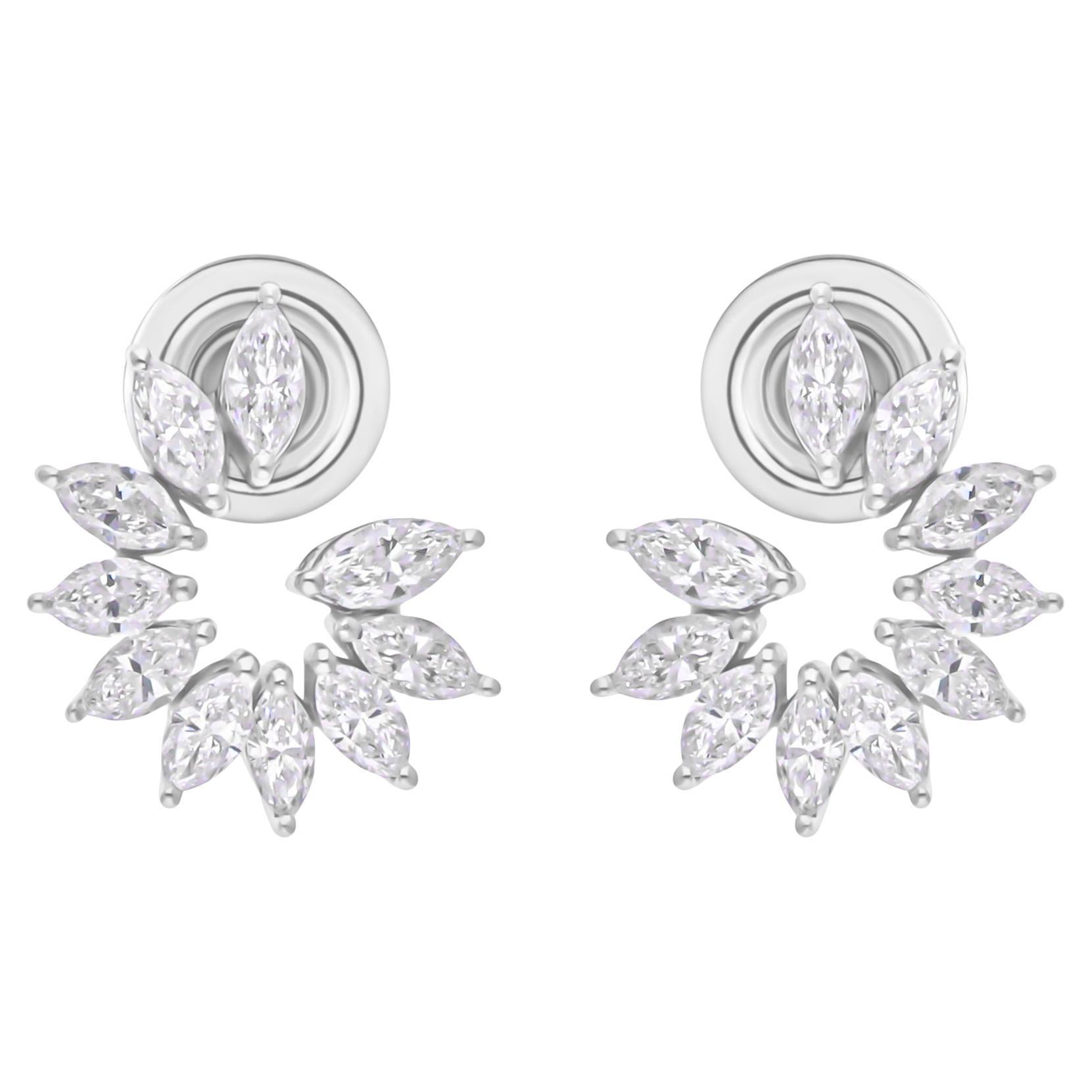 Boucles d'oreilles en or blanc 18 carats Nature 1.21Ct SI/HI Diamond Cluster Marquise