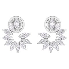 Boucles d'oreilles en or blanc 18 carats Nature 1.21Ct SI/HI Diamond Cluster Marquise