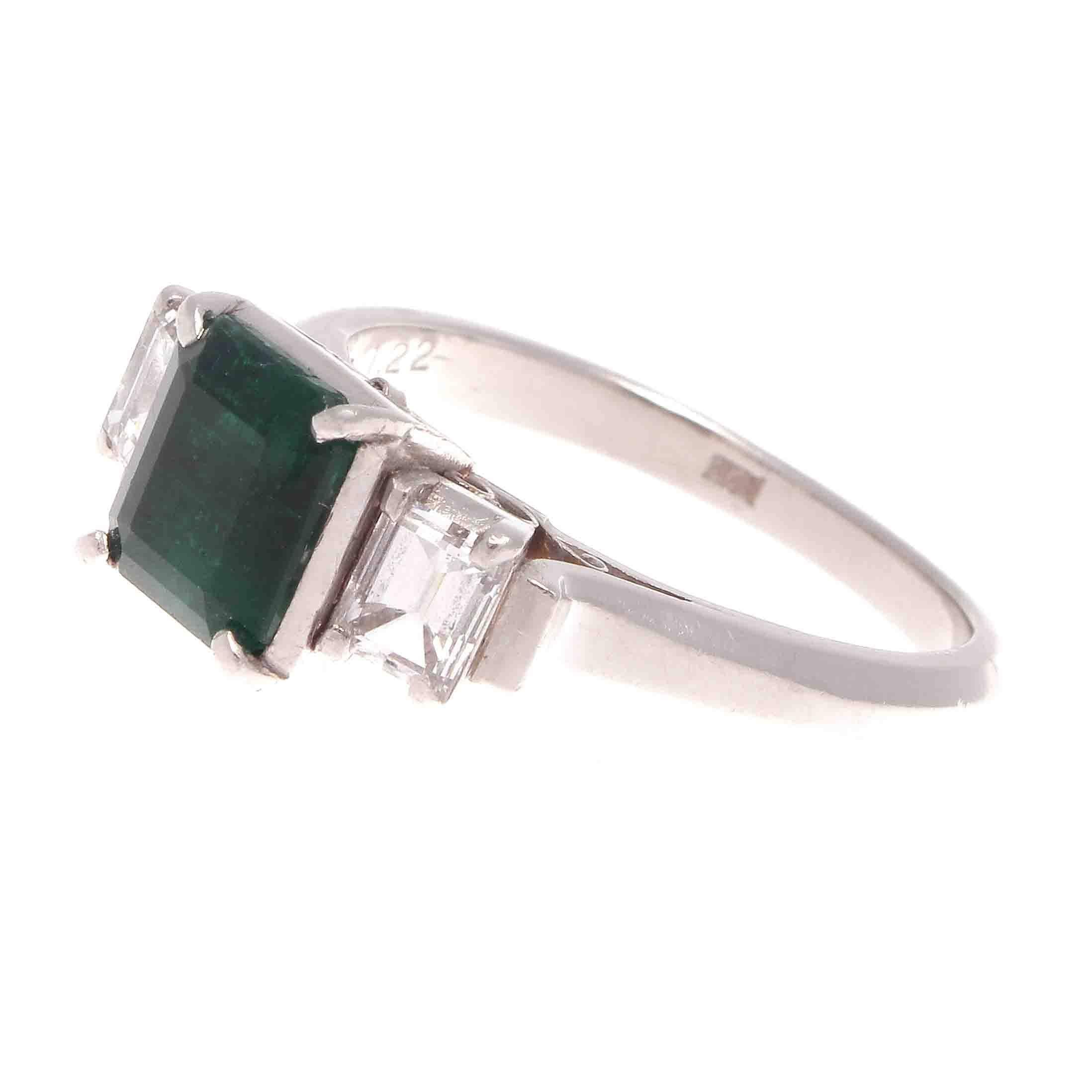 Natural 1.22 Carat Emerald Diamond Platinum Engagement Ring