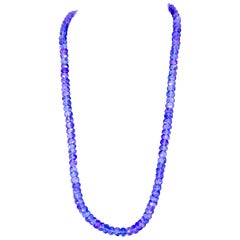 Natural 122 Carat Natural Tanzanite Bead Single Strand Necklace 14 Karat Gold