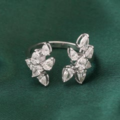 1.22 Ct Pear Marquise Diamond Cluster Open Ring 18K White Gold Bridal jewelry