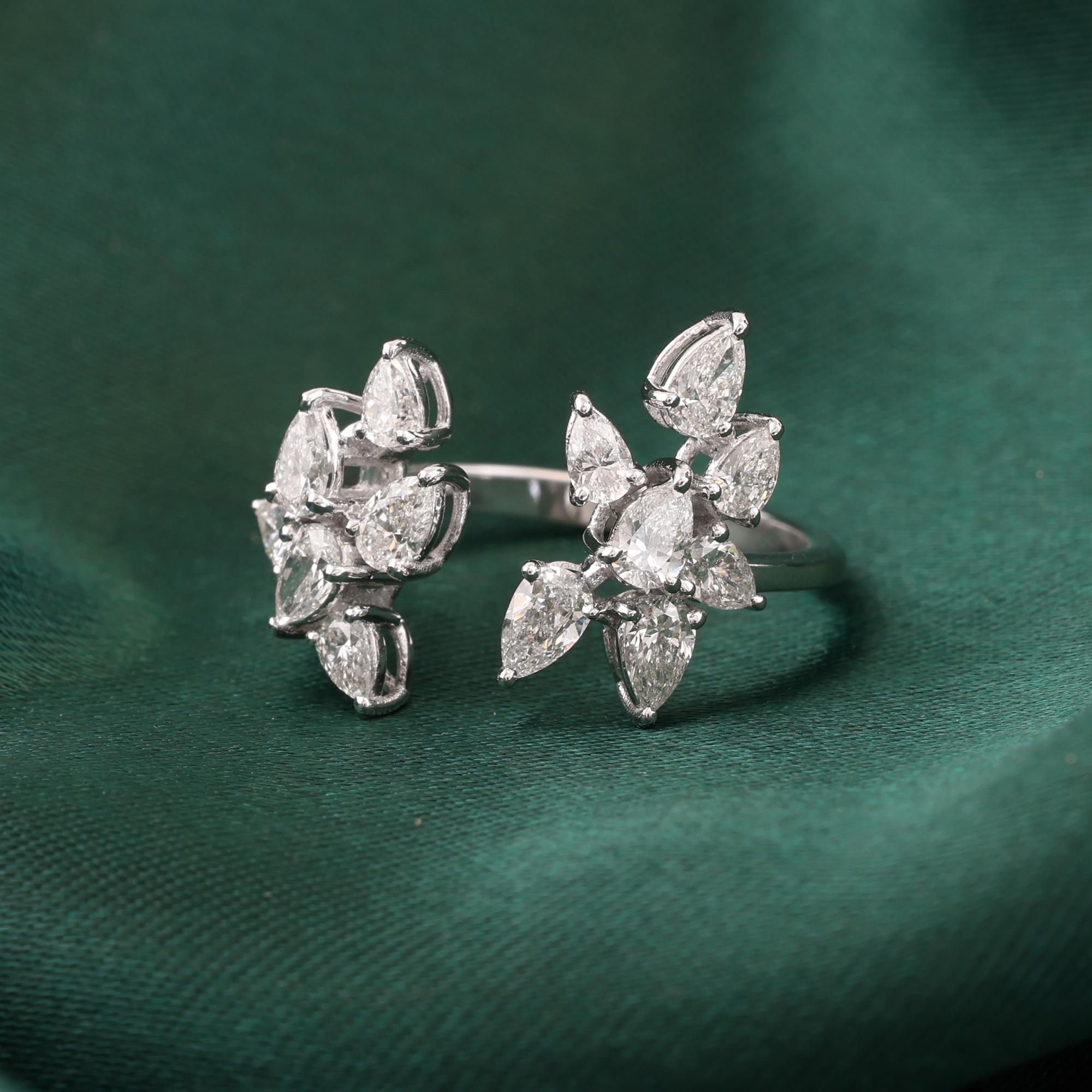 Anillo puño de diamante natural de 1,22 quilates, claridad SI y color HI, oro blanco de 18 quilates Corte pera en venta