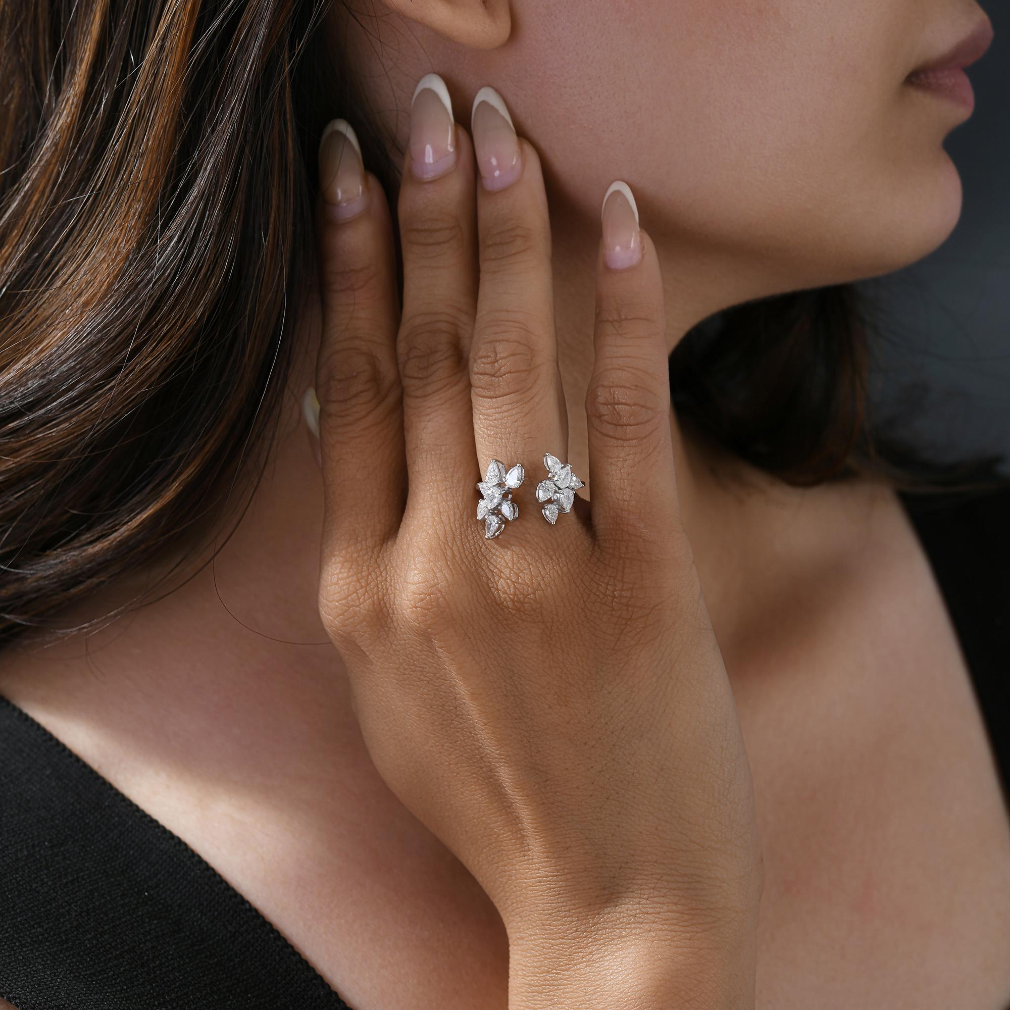 Anillo puño de diamante natural de 1,22 quilates, claridad SI y color HI, oro blanco de 18 quilates en Nuevo estado para la venta en Diera, AE