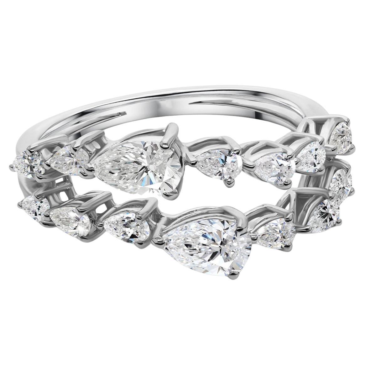 For Sale:  Natural 1.22 Carat SI Clarity HI Color Pear Diamond Ring 18 Karat White Gold