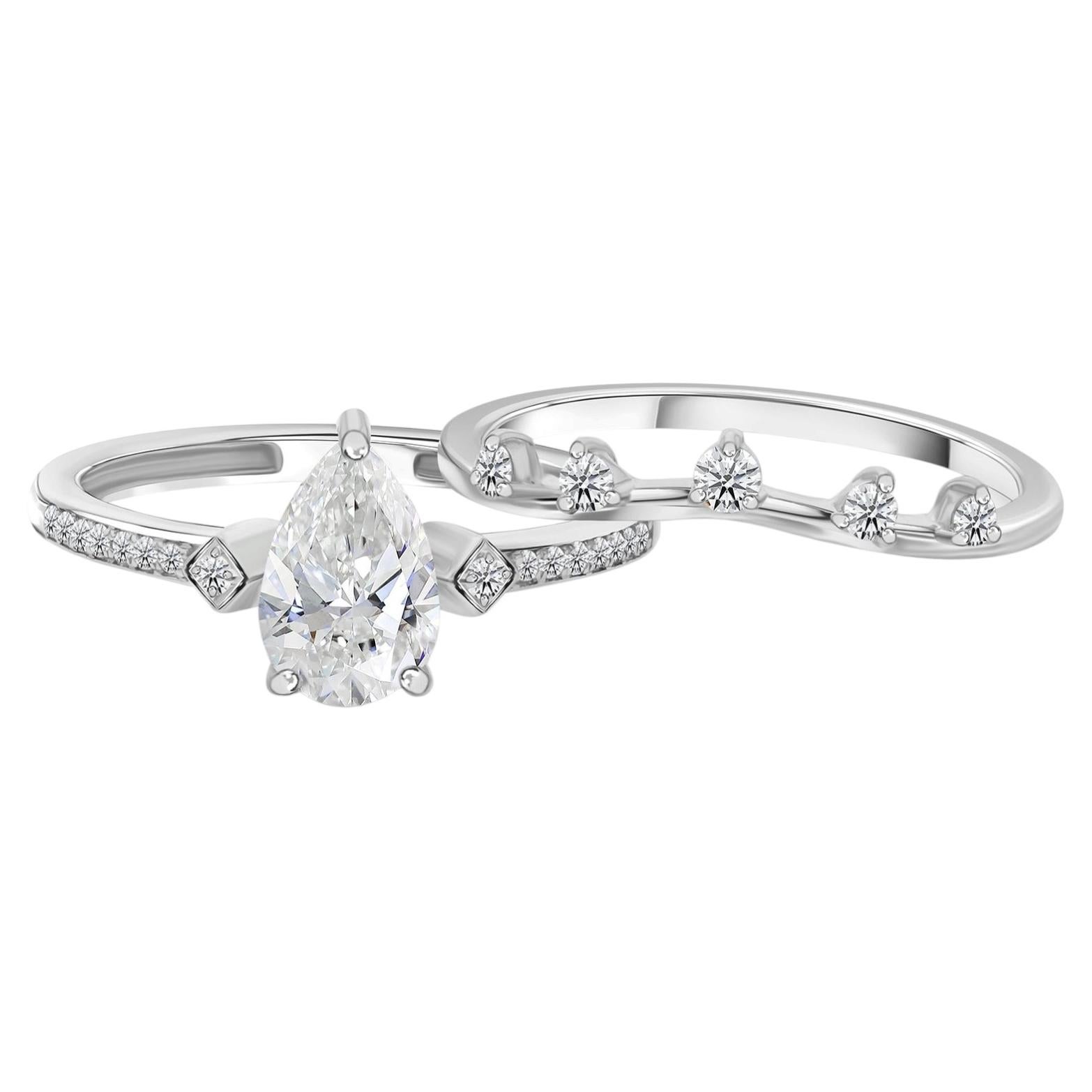 Natural 1.22 Carat SI/H Diamond Ring Set 18 Karat White Gold Handmade Jewelry