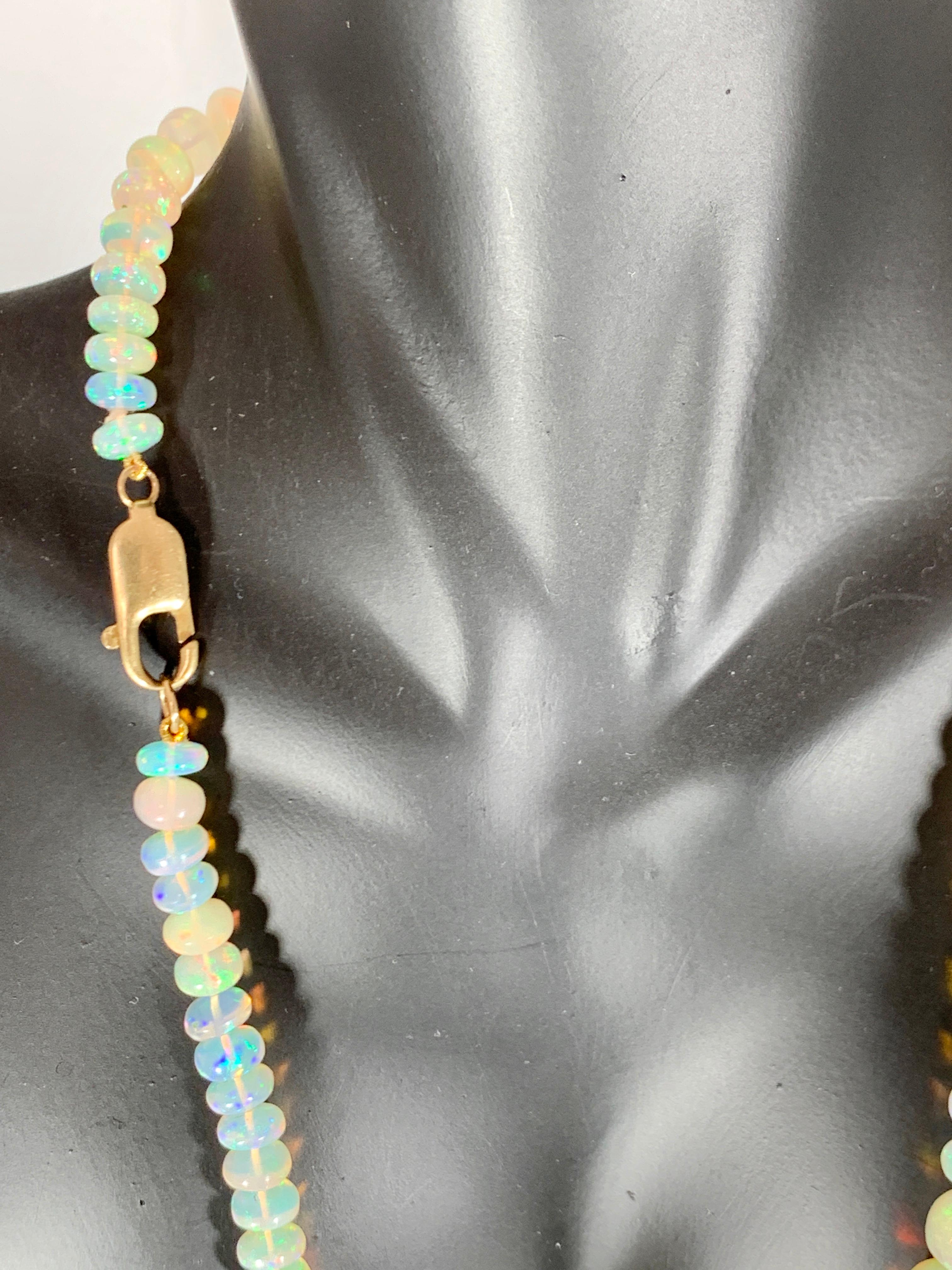 Natural 122 Ct Ethiopian Opal Bead Single Strand Necklace 14 Karat Yellow Gold 3