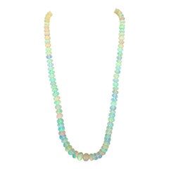 Natural 122 Ct Ethiopian Opal Bead Single Strand Necklace 14 Karat Yellow Gold