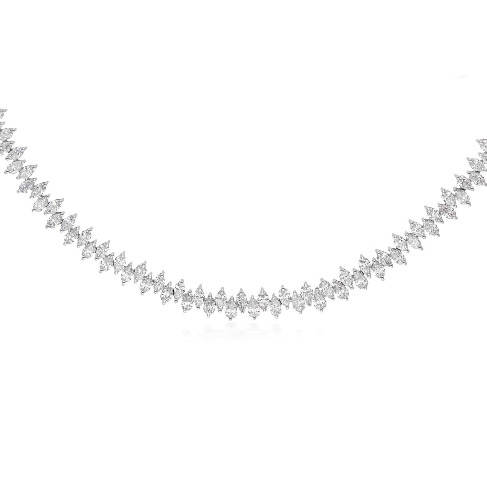 Modern Natural 12.24 Ct. SI Clarity HI Color Pear Diamond Necklace 14 Karat White Gold For Sale