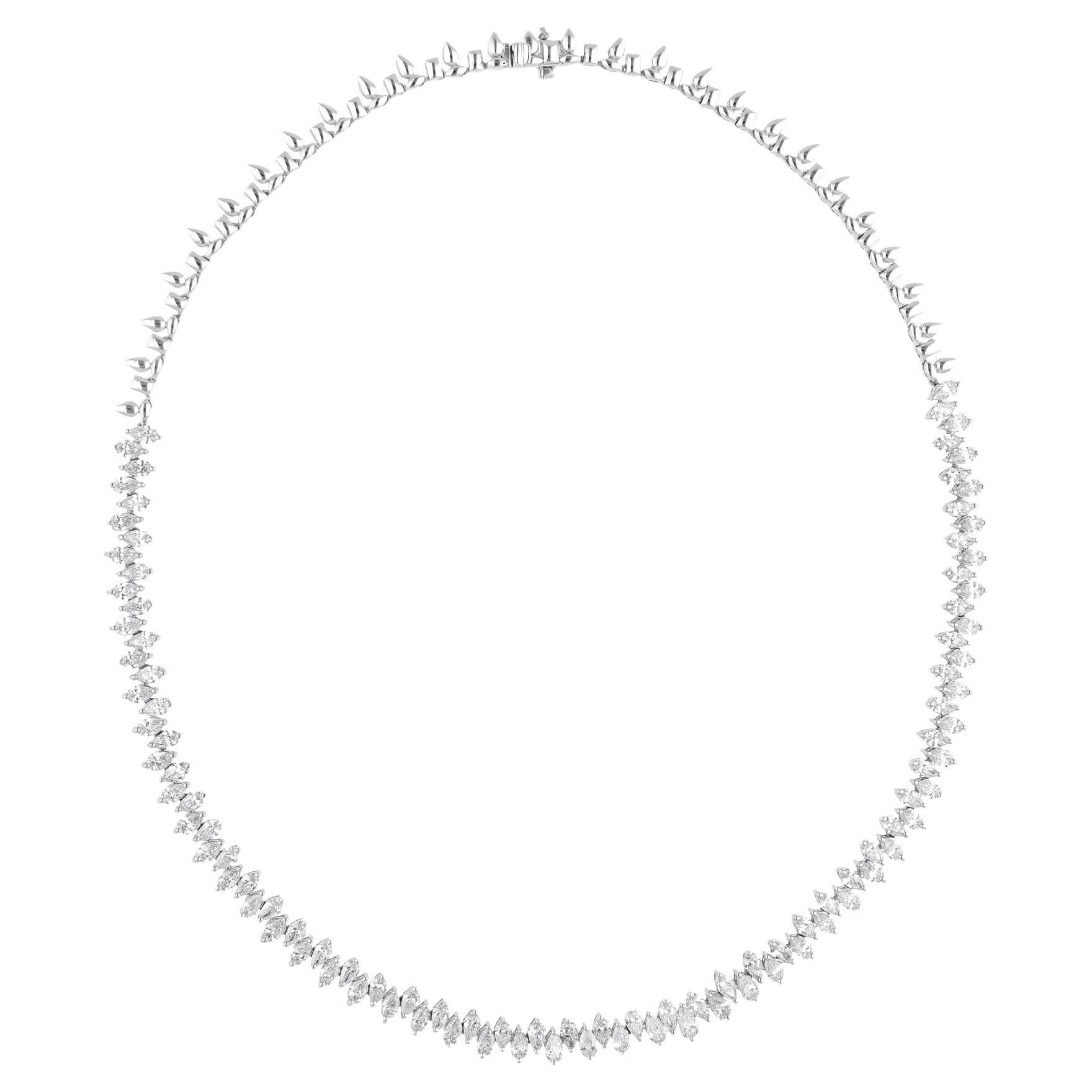 Natural 12.24 Ct. SI Clarity HI Color Pear Diamond Necklace 14 Karat White Gold For Sale