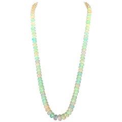 Natural 123 Carat Ethiopian Opal Bead Single Strand Necklace 14 Karat White Gold