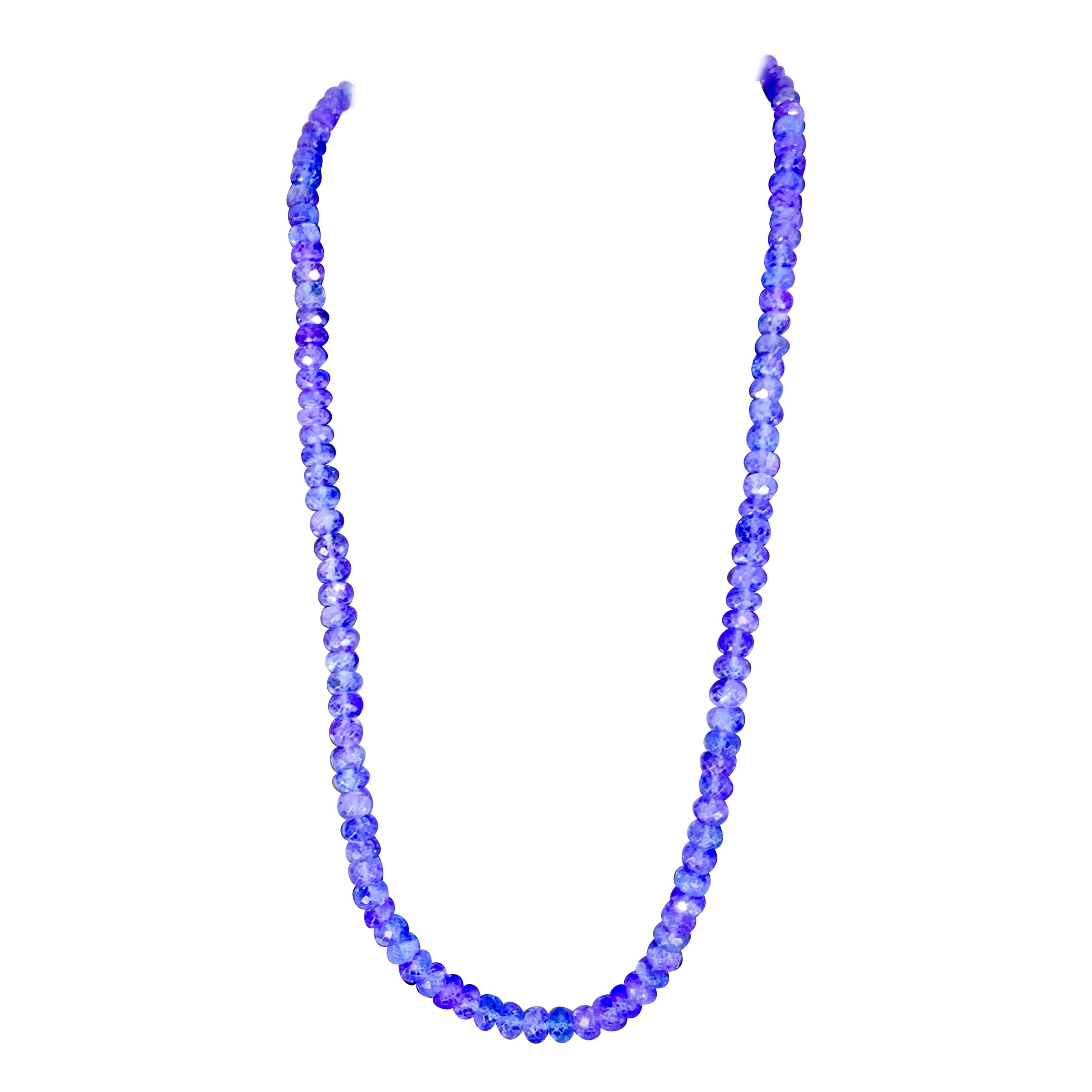 Natural 123 Carat Faceted Tanzanite Bead Single Strand Necklace 14 Karat Gold