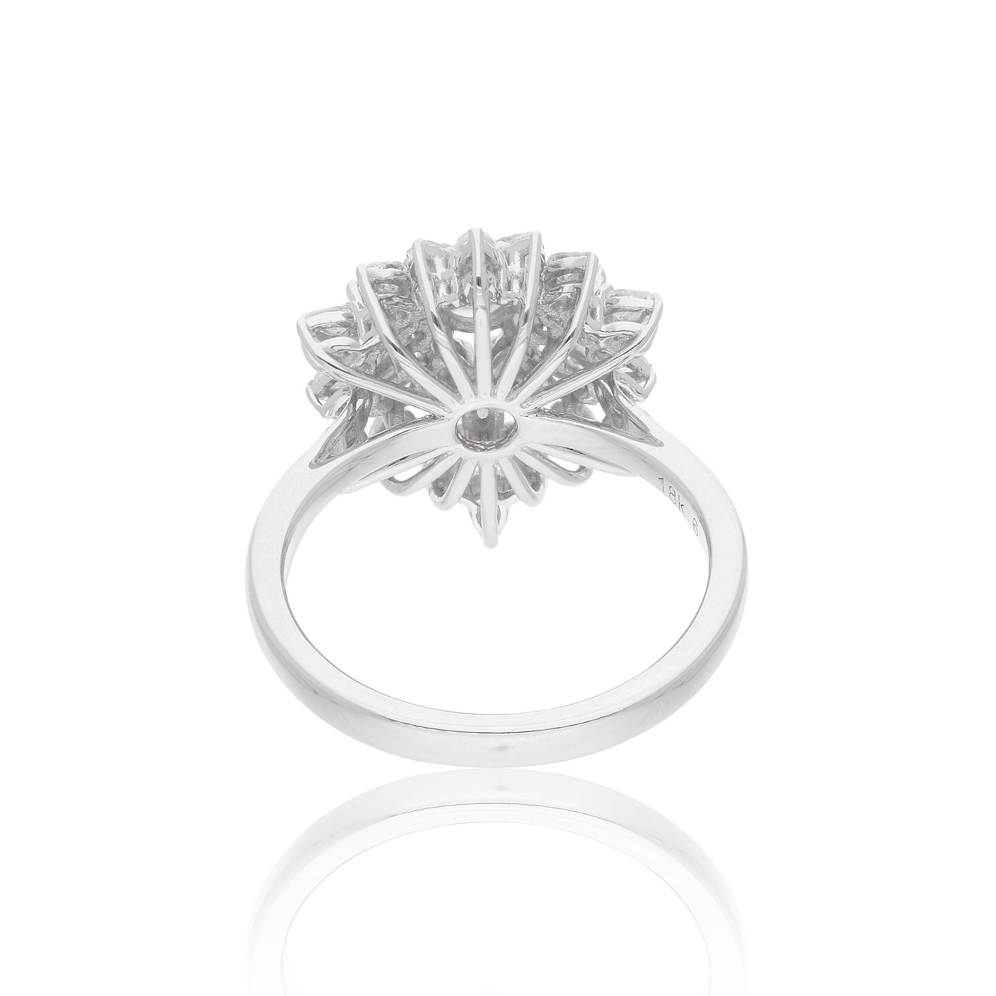 Modern Natural 1.23 Carat Round & Pear Diamond Flower Ring 14 Karat White Gold Jewelry For Sale
