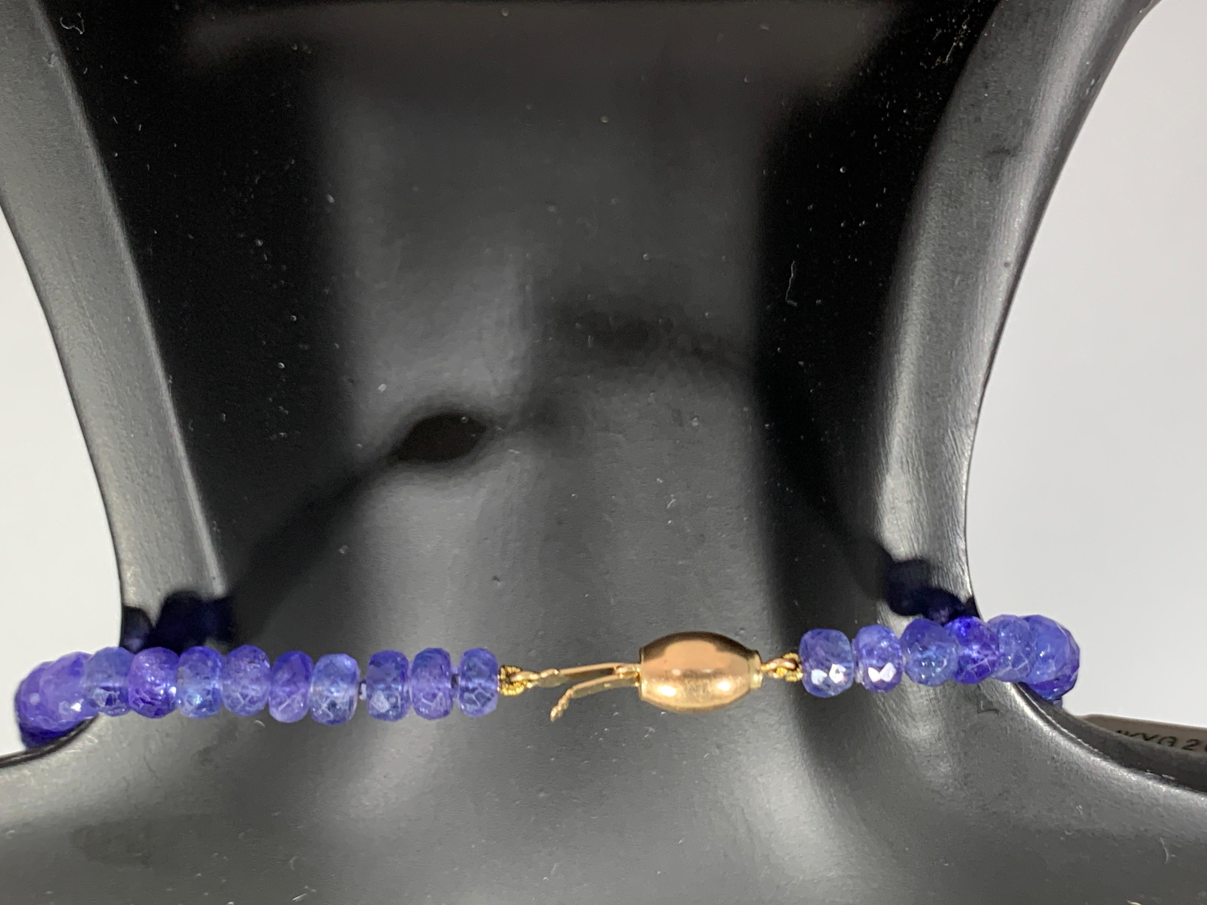 Natural 123 Carat Faceted Tanzanite Bead Single Strand Necklace 14 Karat Gold In Excellent Condition In New York, NY