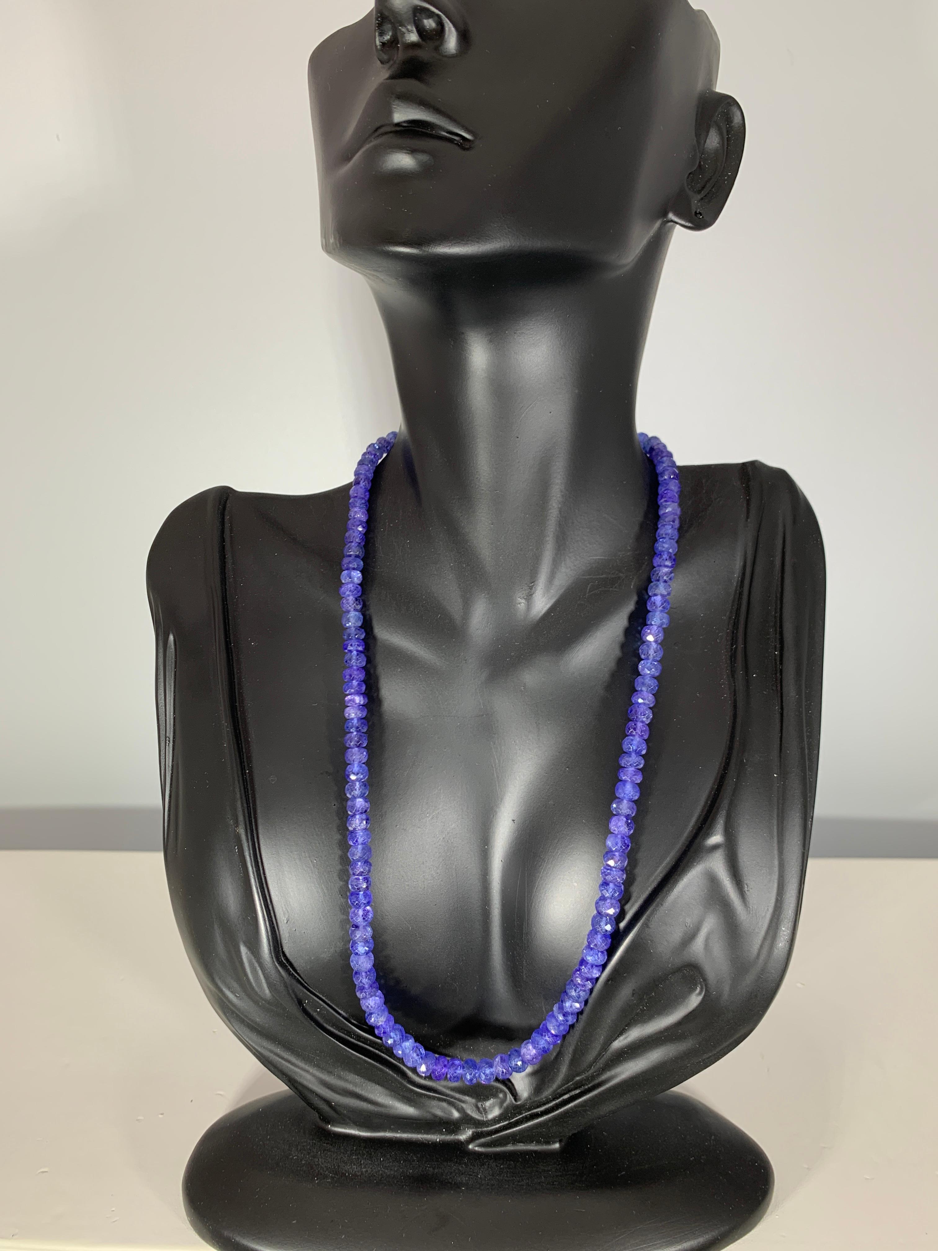 Women's Natural 123 Carat Faceted Tanzanite Bead Single Strand Necklace 14 Karat Gold