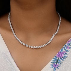 Natural 12.34 Carat SI/H Diamond Tennis 18 Karat White Gold Wedding Necklace