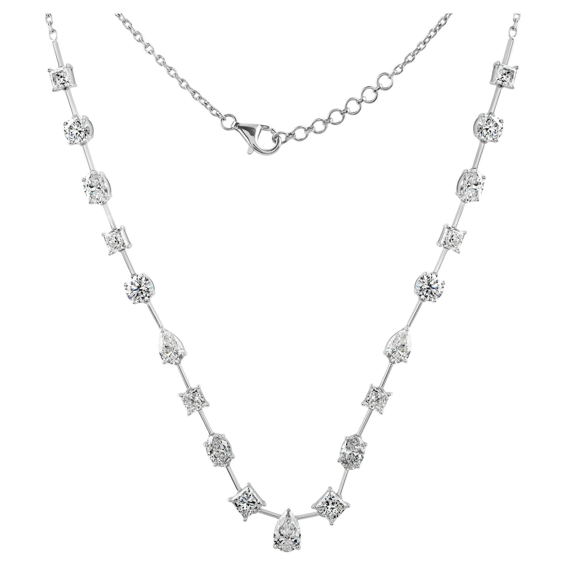 Natural 12.38 Carat SI/H Multi Diamond Necklace 18 Karat White Gold Fine Jewelry For Sale