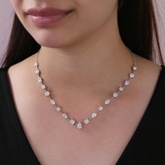 18K White Gold 12.38ct Natural Diamond Station Necklace, Milestone Birthday Gift