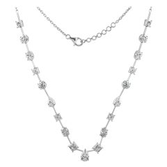 18K White Gold 12.38ct Natural Diamond Station Necklace, Milestone Birthday Gift