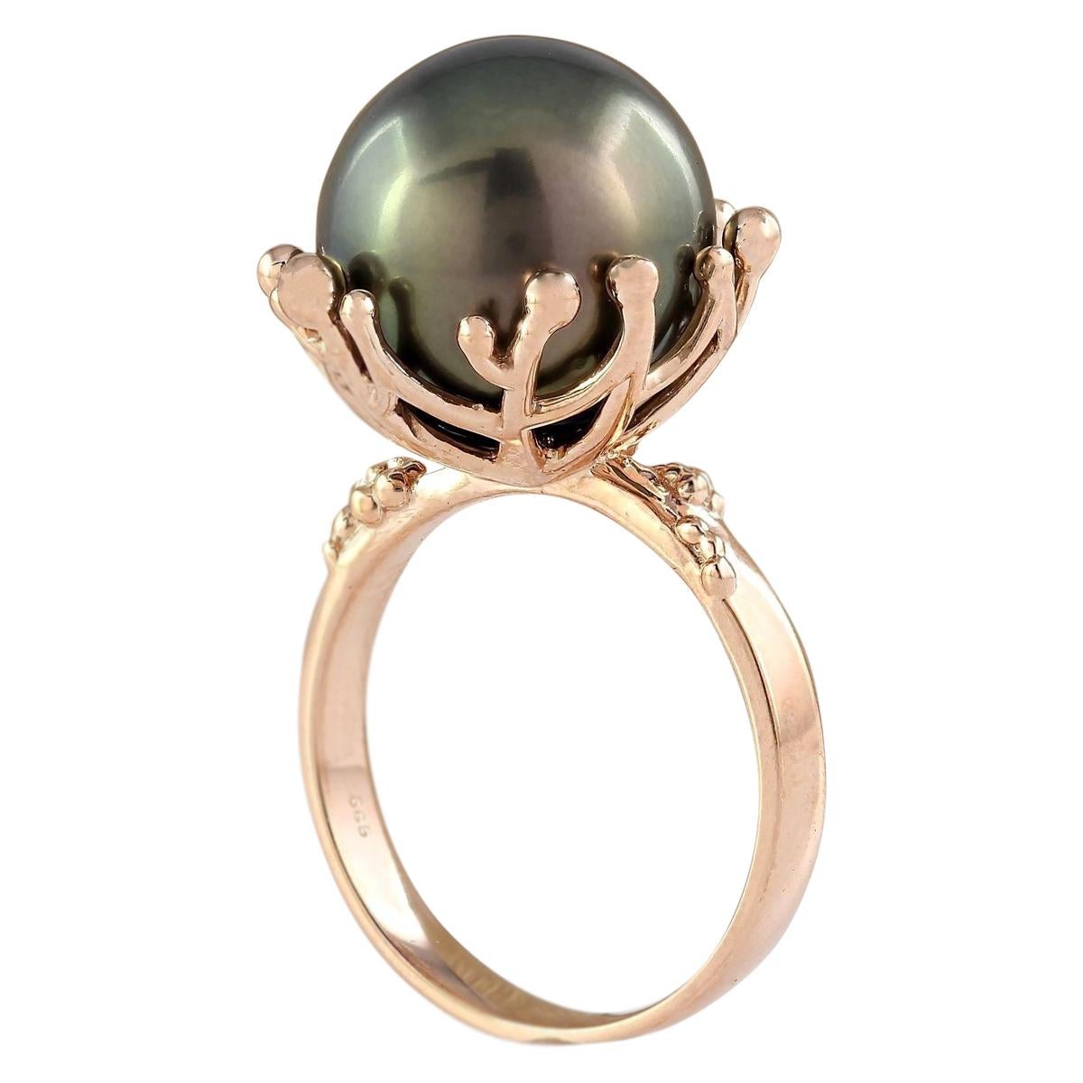 Round Cut Natural South Sea Pearl 14 Karat Rose Gold Ring For Sale