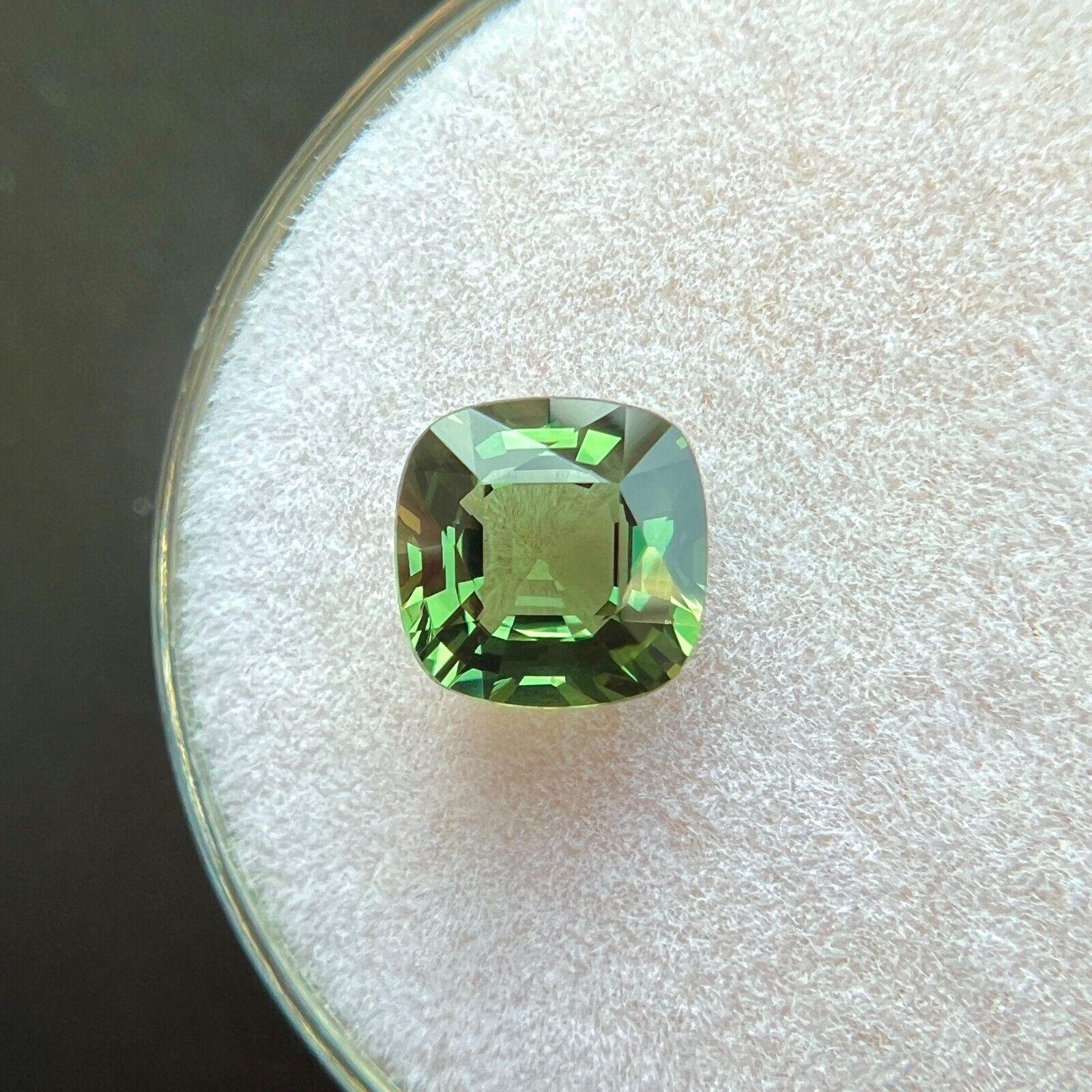 Zafiro verde no tratado natural de 1,24 ct certificado por la GIA Gema talla cojín 6,1x6,1 mm en Nuevo estado para la venta en Birmingham, GB