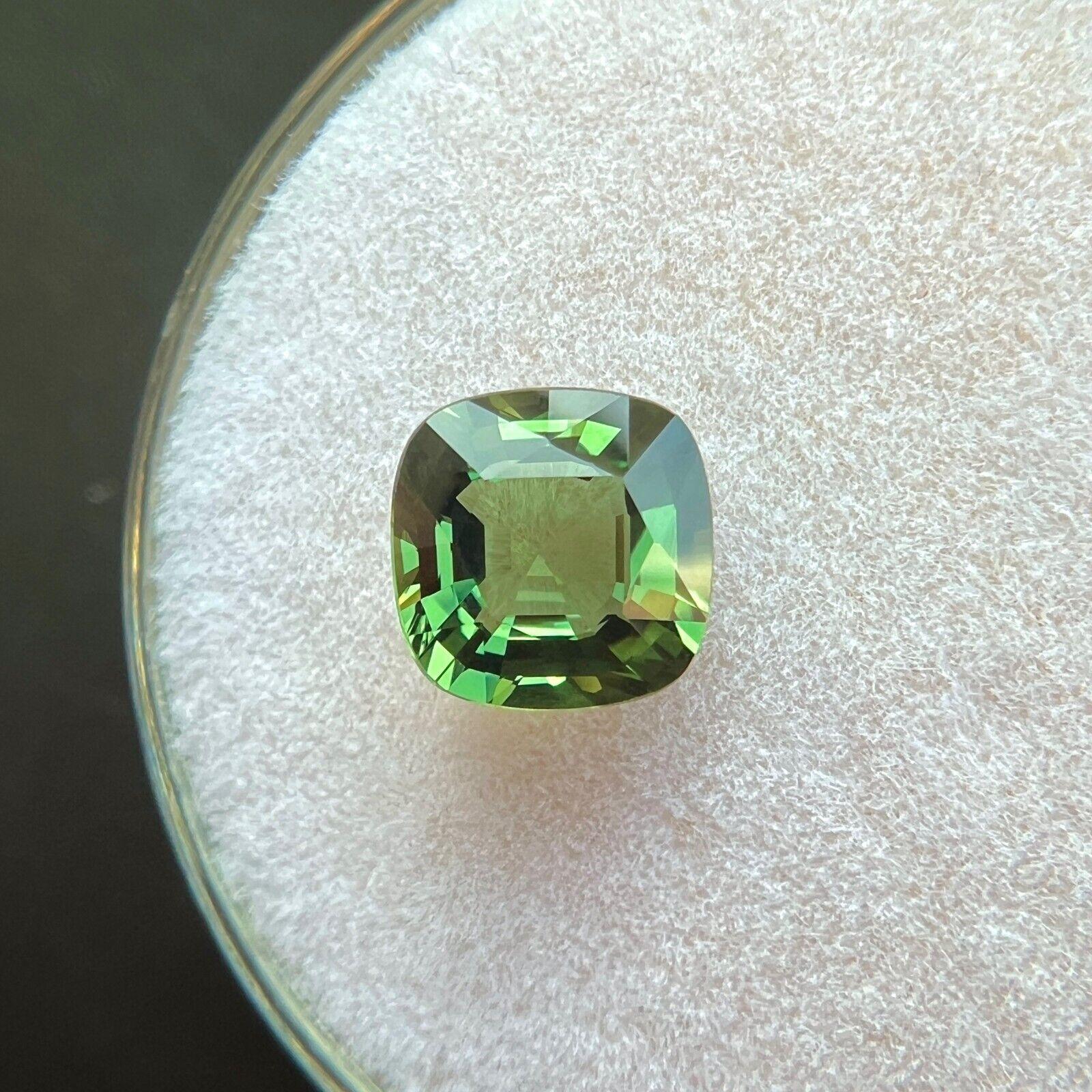 Femenino o masculino Zafiro verde no tratado natural de 1,24 ct certificado por la GIA Gema talla cojín 6,1x6,1 mm en venta